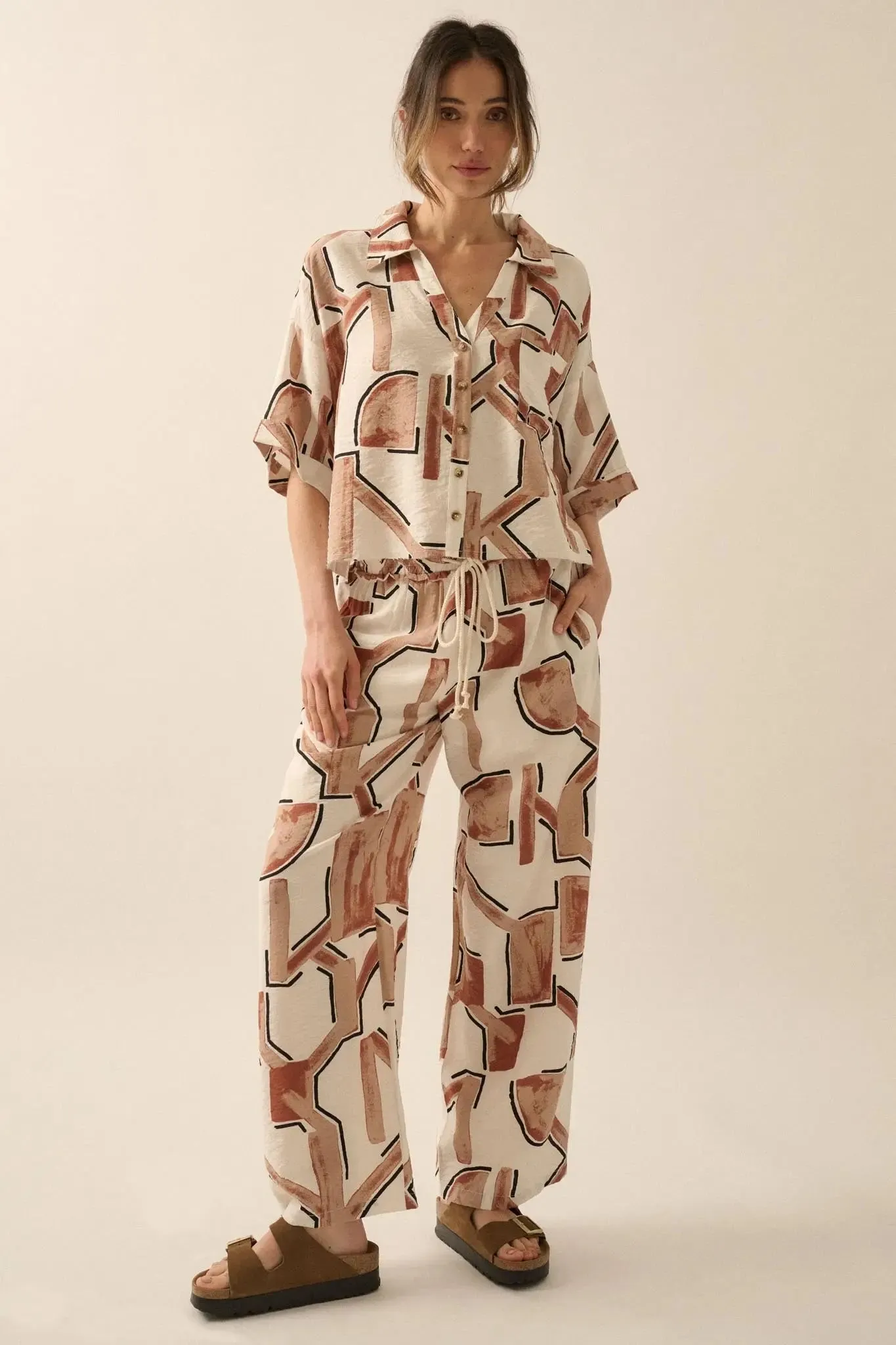 Timeless Journey Abstract-Print Wide-Leg Pants sold by Promesa