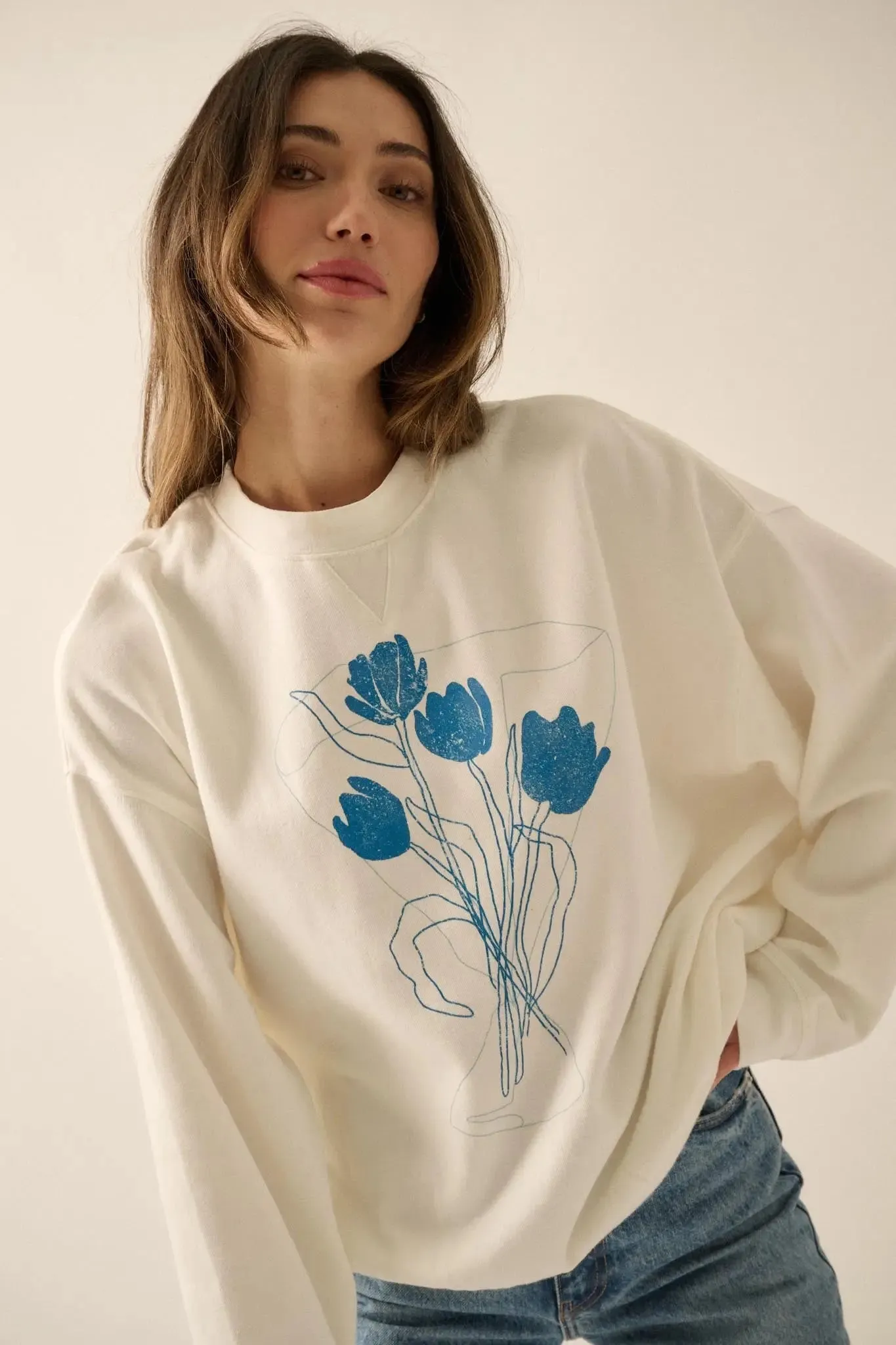 Blue Bouquet Vintage-Print Graphic Sweatshirt sold by Promesa