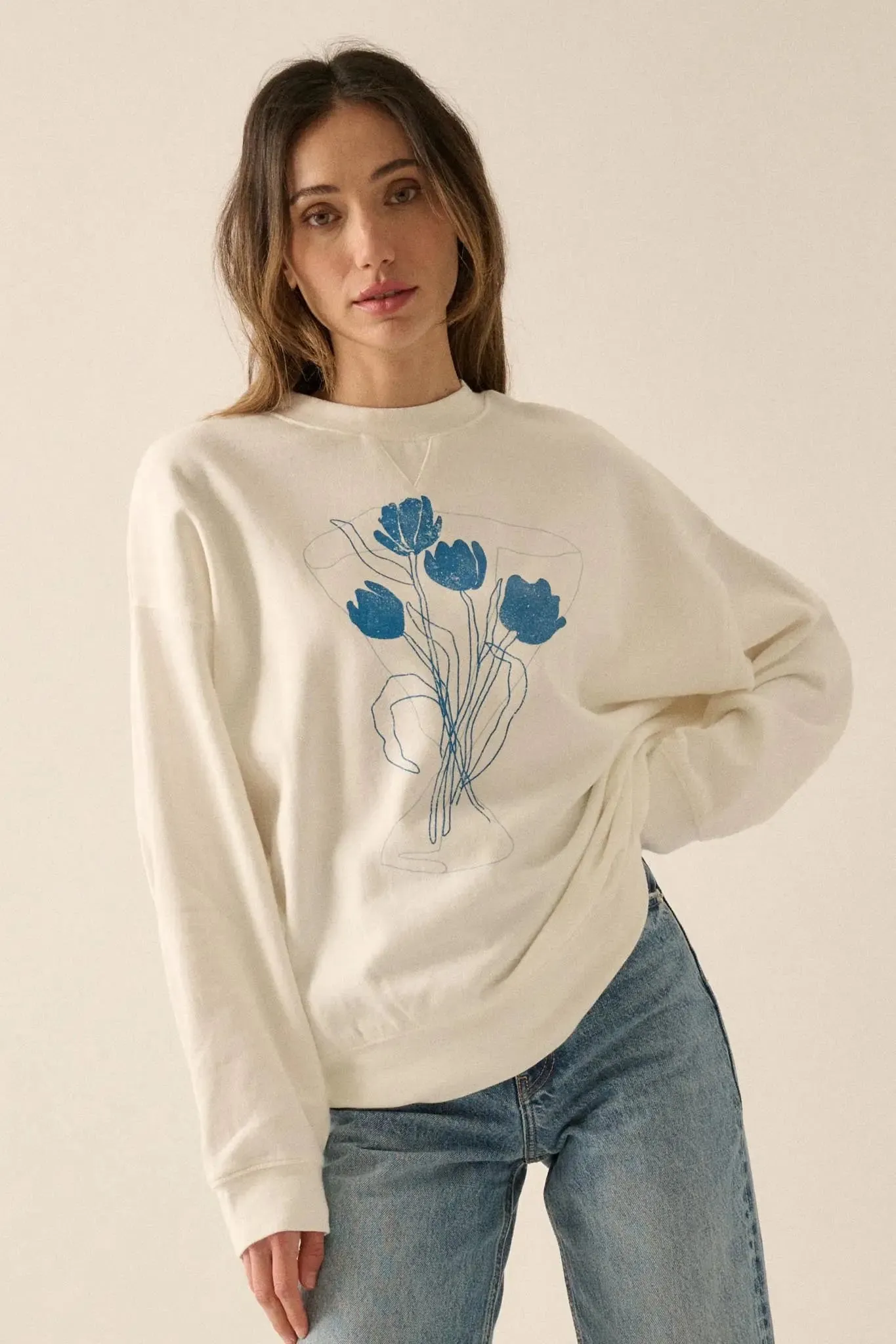 Blue Bouquet Vintage-Print Graphic Sweatshirt sold by Promesa product image thumbnail 5