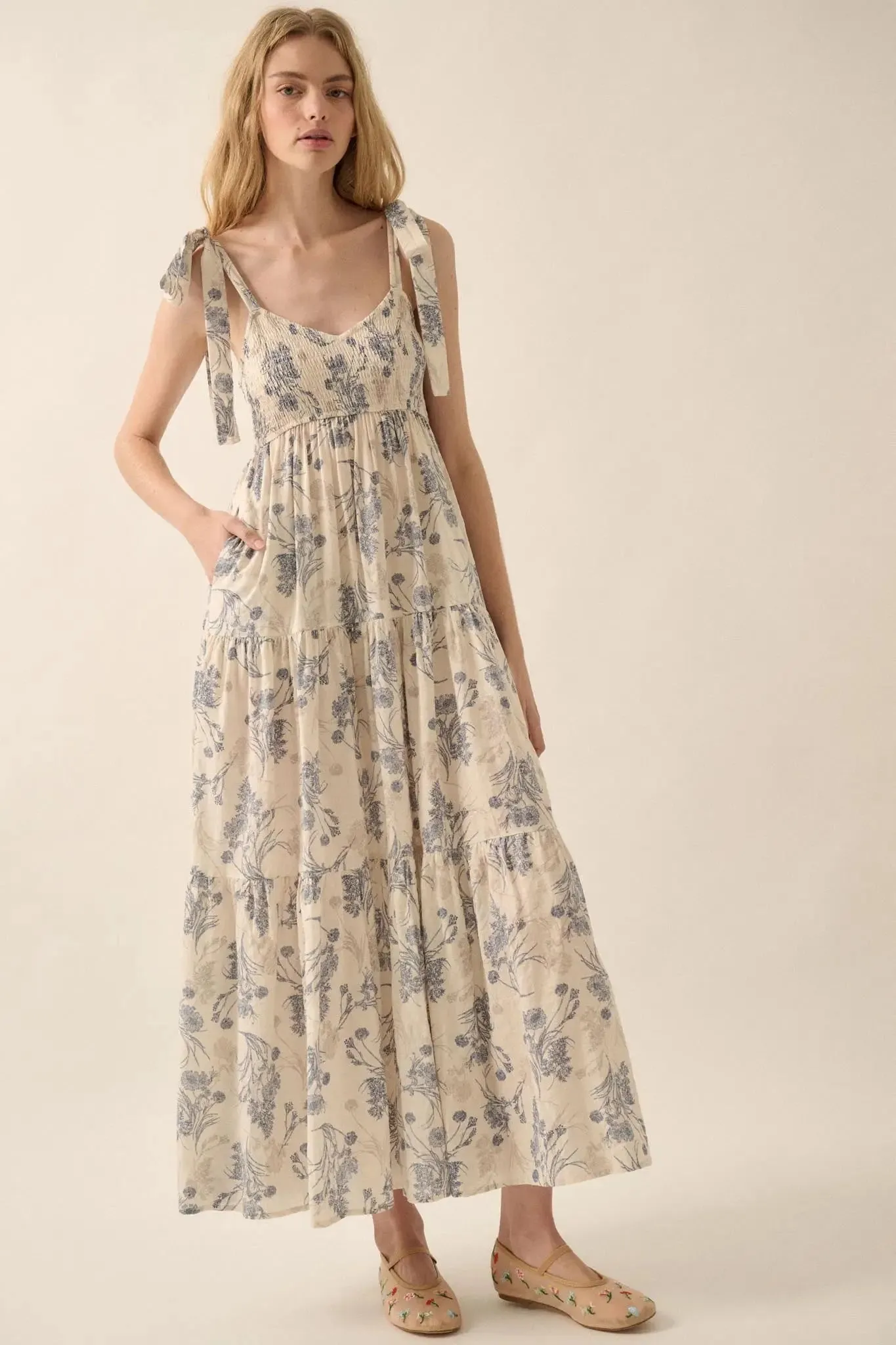 Sentimental Beauty Floral Tiered Ruffle Maxi Dress sold by Promesa