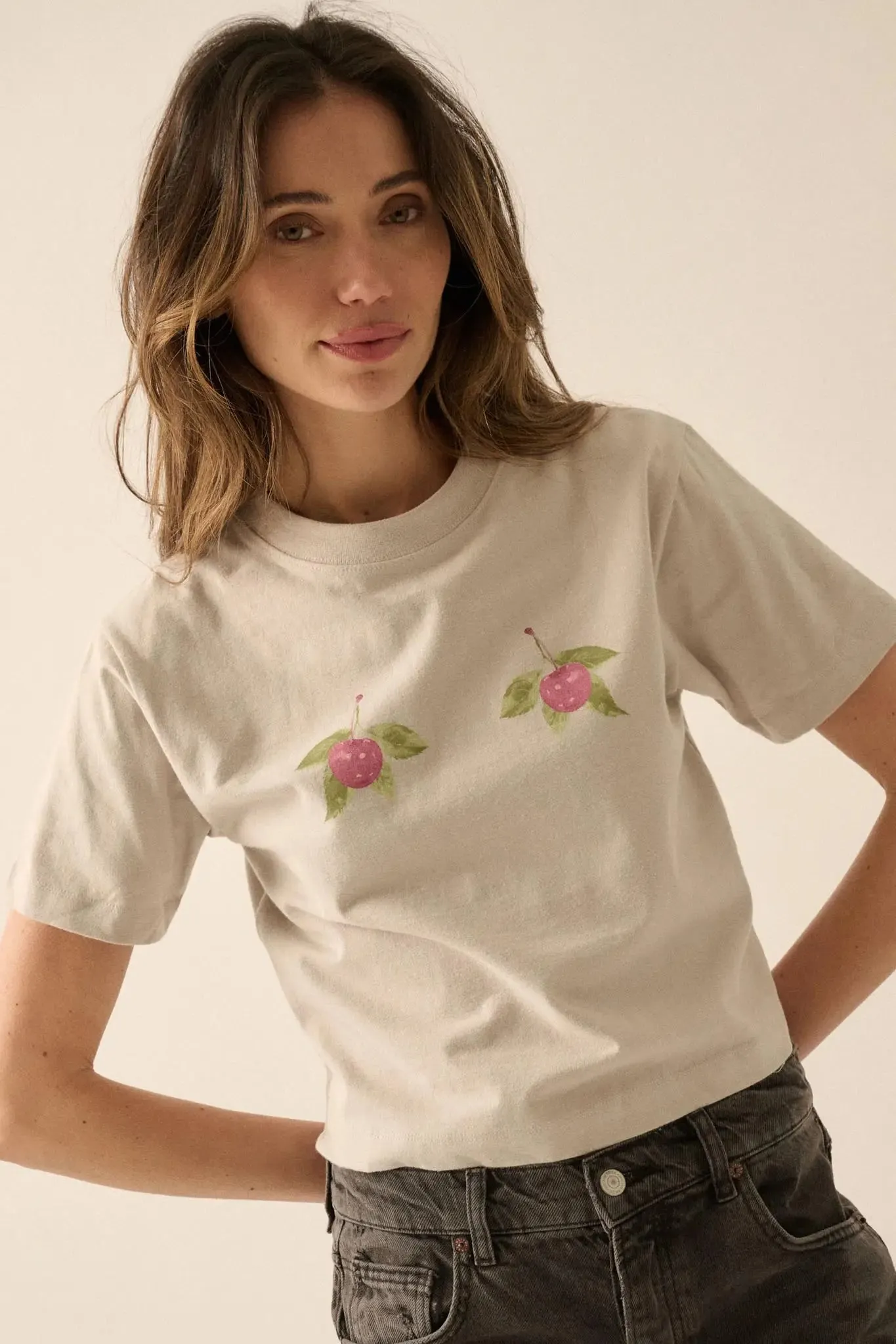 Wild Cherries Garment-Dyed Cropped Graphic Tee sold by Promesa product image thumbnail 3