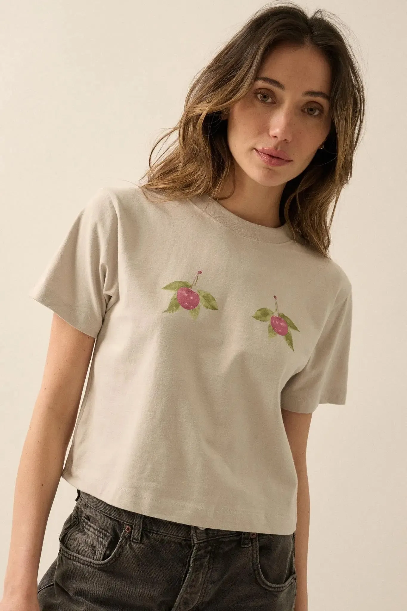 Wild Cherries Garment-Dyed Cropped Graphic Tee sold by Promesa product image thumbnail 5