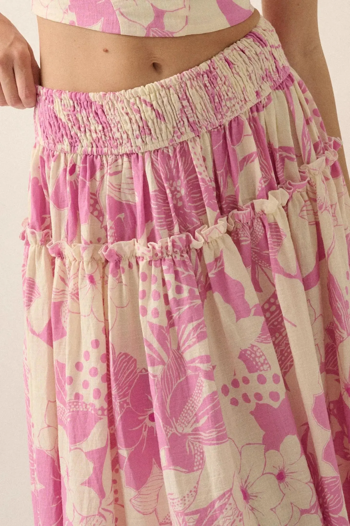 Taste the Tropics Floral Tiered Ruffle Maxi Skirt sold by Promesa product image thumbnail 3