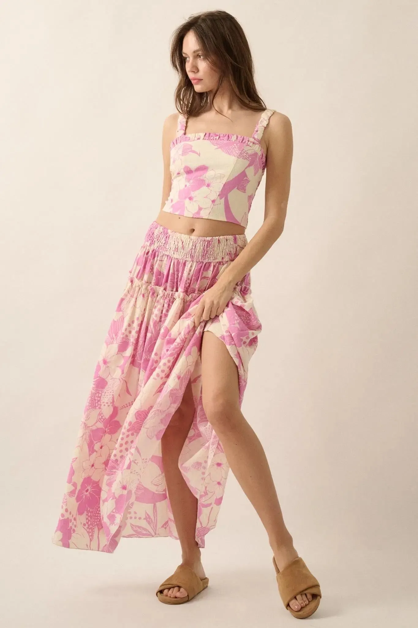 Taste the Tropics Floral Tiered Ruffle Maxi Skirt sold by Promesa product image thumbnail 4