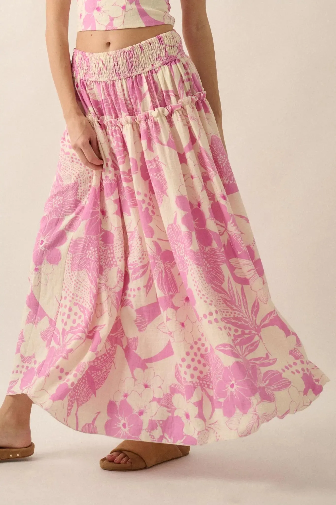 Taste the Tropics Floral Tiered Ruffle Maxi Skirt sold by Promesa product image thumbnail 2
