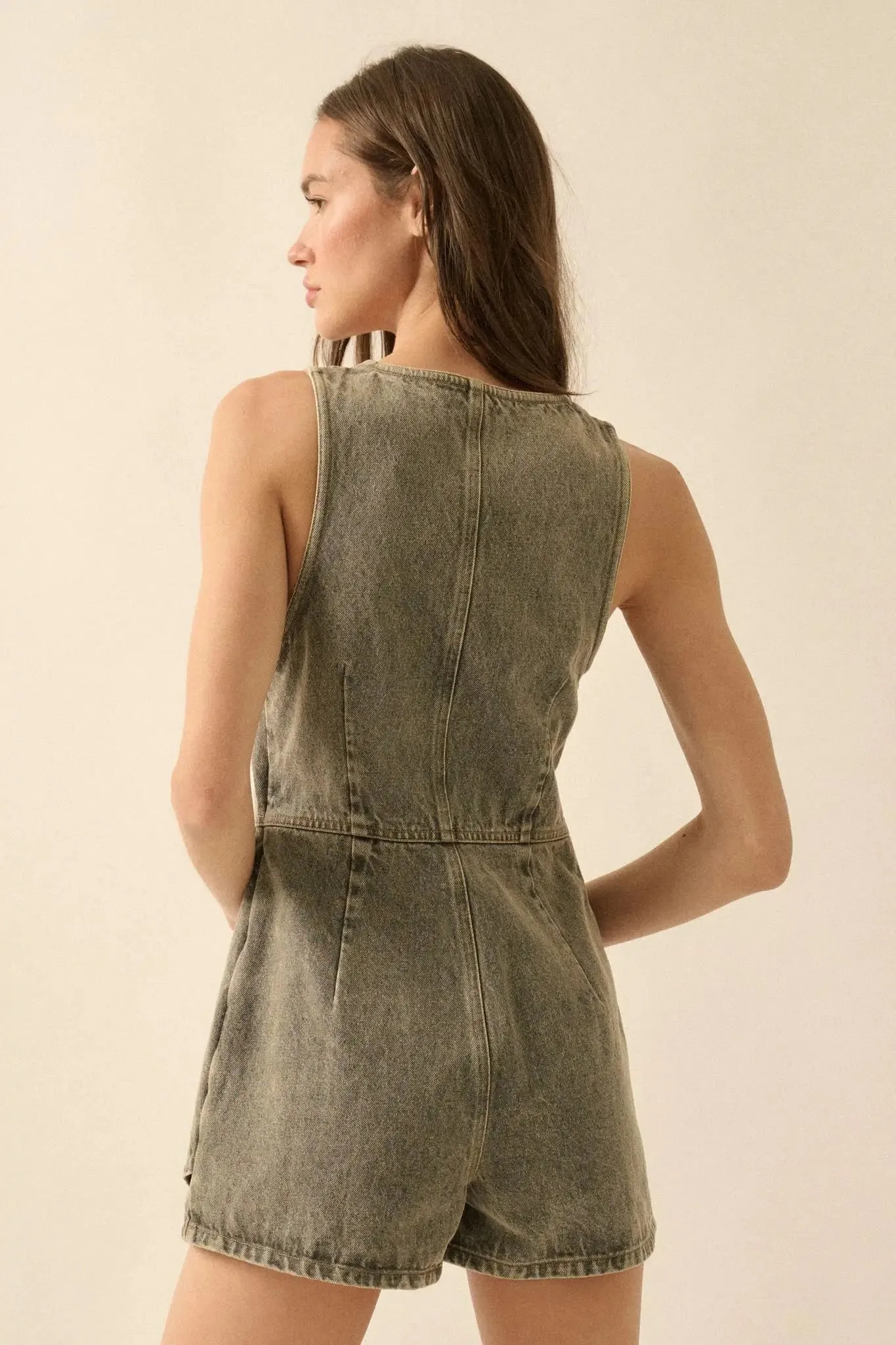 Glory Days Sleeveless Denim Vest Romper sold by Promesa product image thumbnail 2