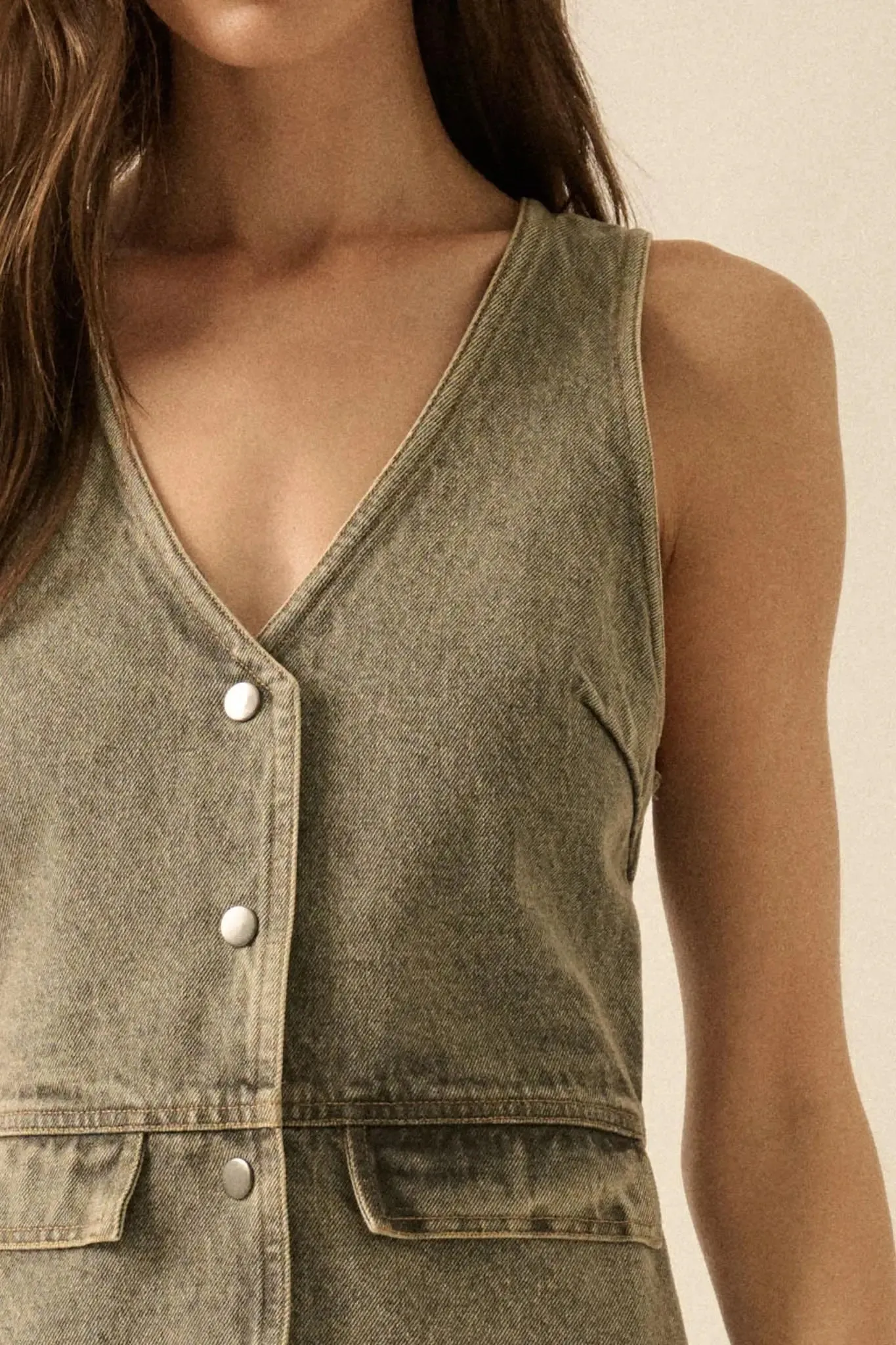 Glory Days Sleeveless Denim Vest Romper sold by Promesa product image thumbnail 4