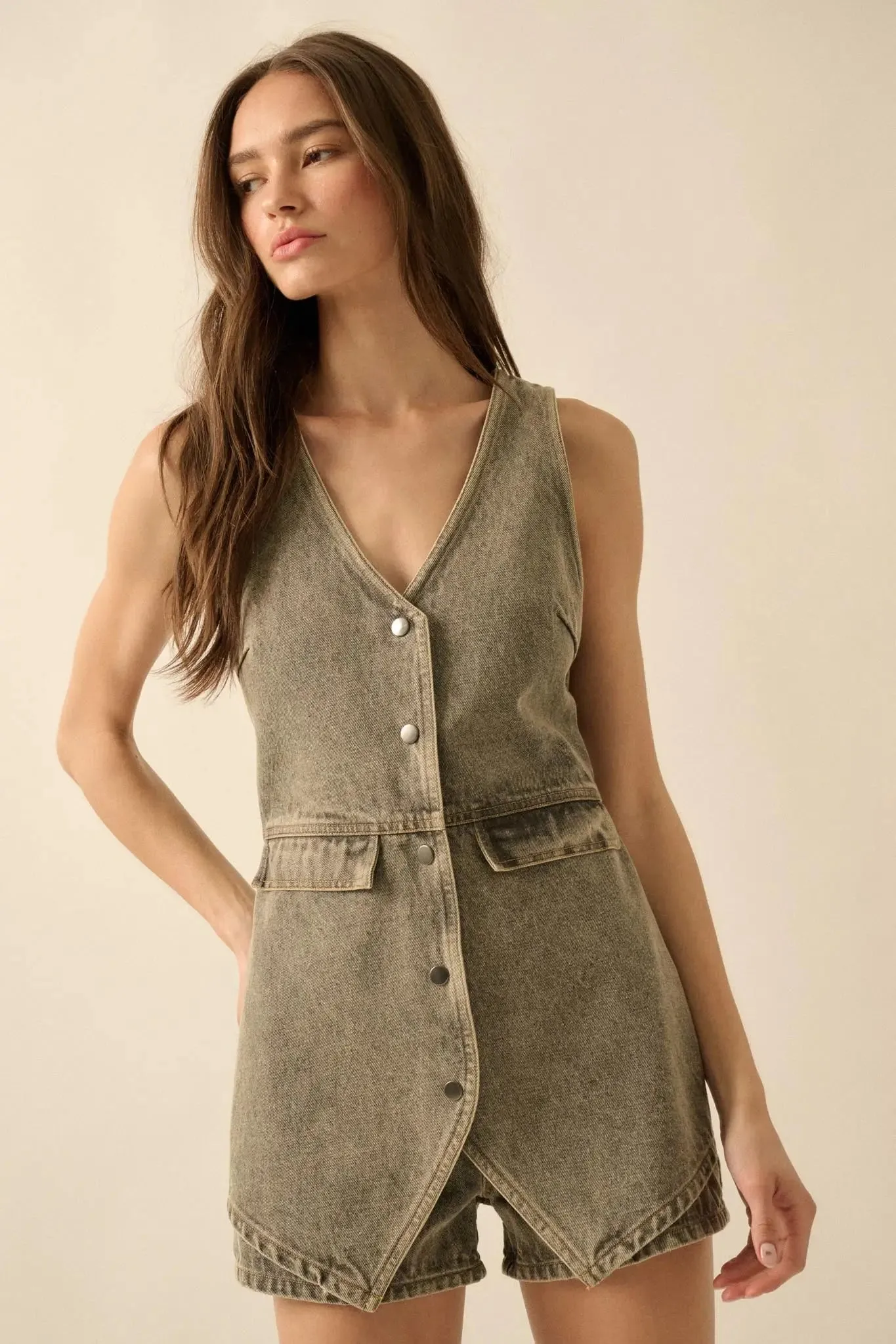 Glory Days Sleeveless Denim Vest Romper sold by Promesa