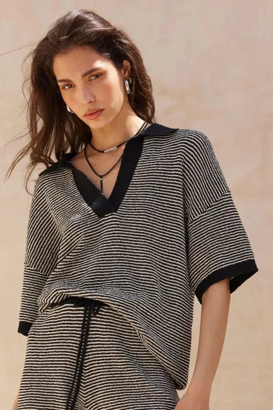 Days of Joy Striped Short-Sleeve Polo Sweater sold by Promesa