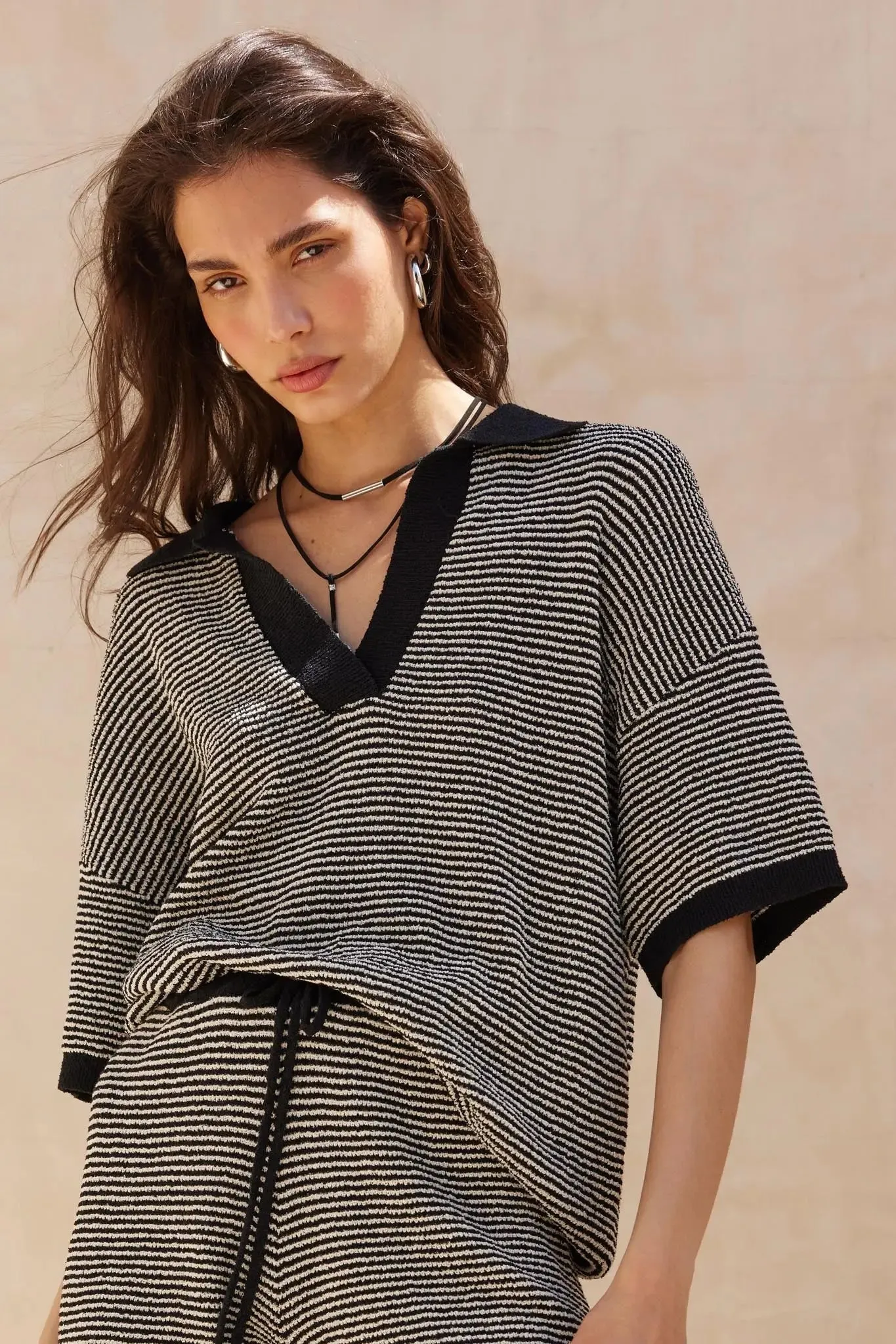 Days of Joy Striped Short-Sleeve Polo Sweater sold by Promesa