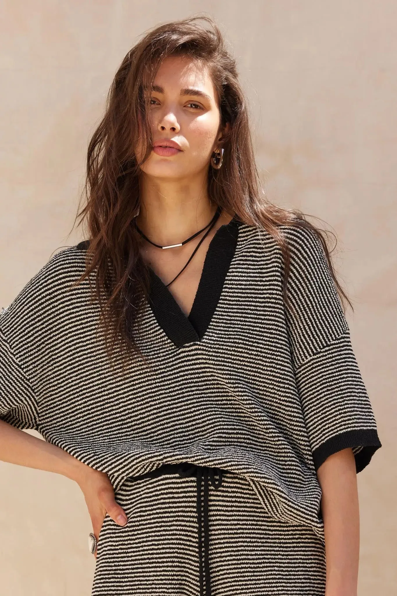 Days of Joy Striped Short-Sleeve Polo Sweater sold by Promesa product image thumbnail 3