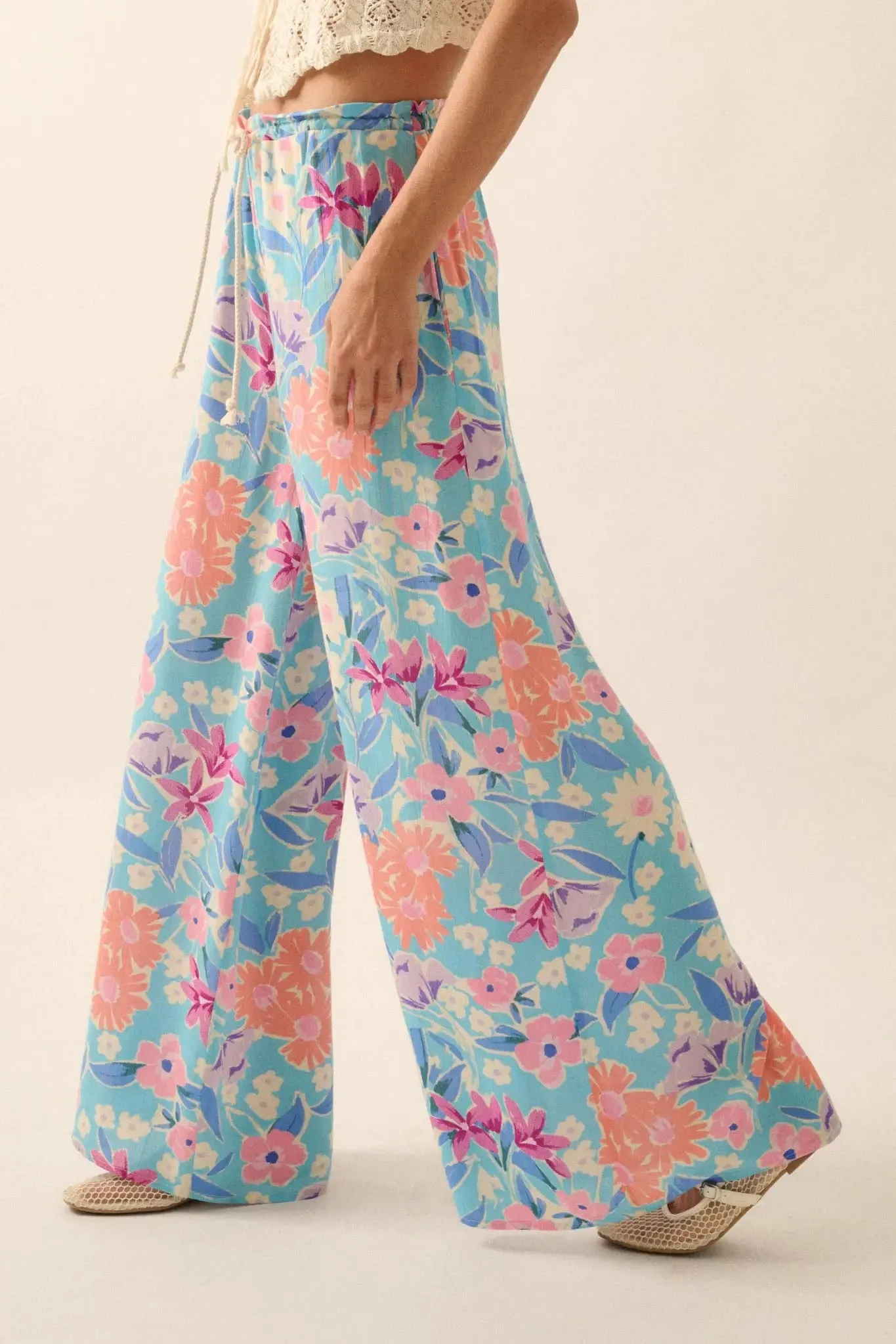 Let It Grow Floral Crepe Wide-Leg Drawstring Pants sold by Promesa product image thumbnail 5