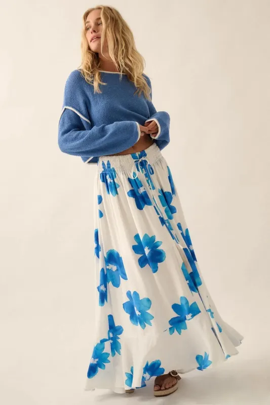 Blossoming Beauty Floral Button-Front Maxi Skirt sold by Promesa