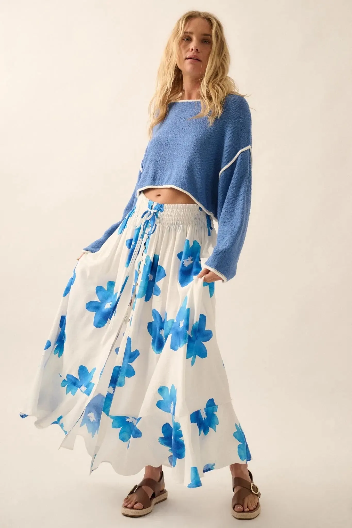 Blossoming Beauty Floral Button-Front Maxi Skirt sold by Promesa product image thumbnail 4