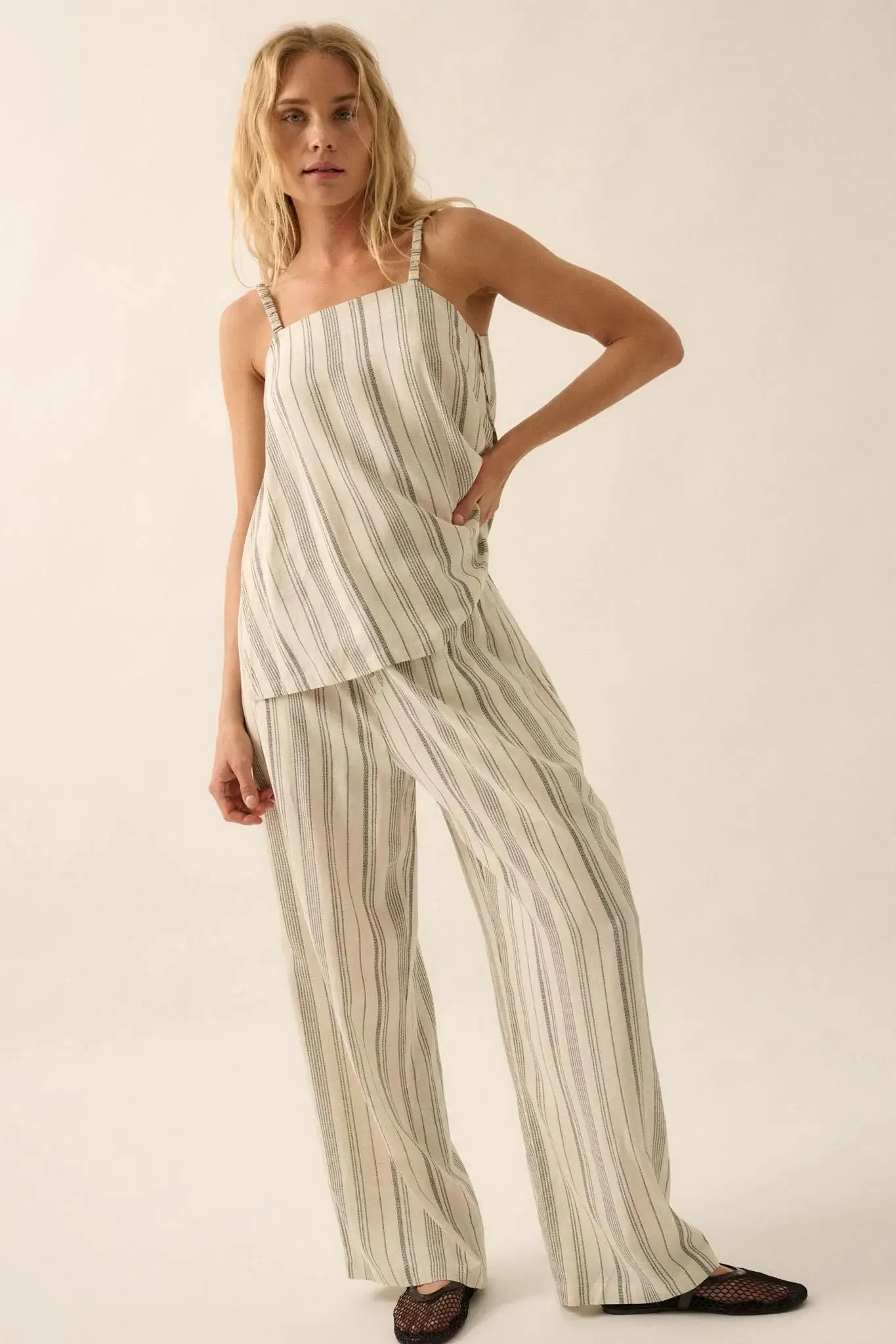 Along for the Ride Pinstripe Wide-Leg Pants sold by Promesa