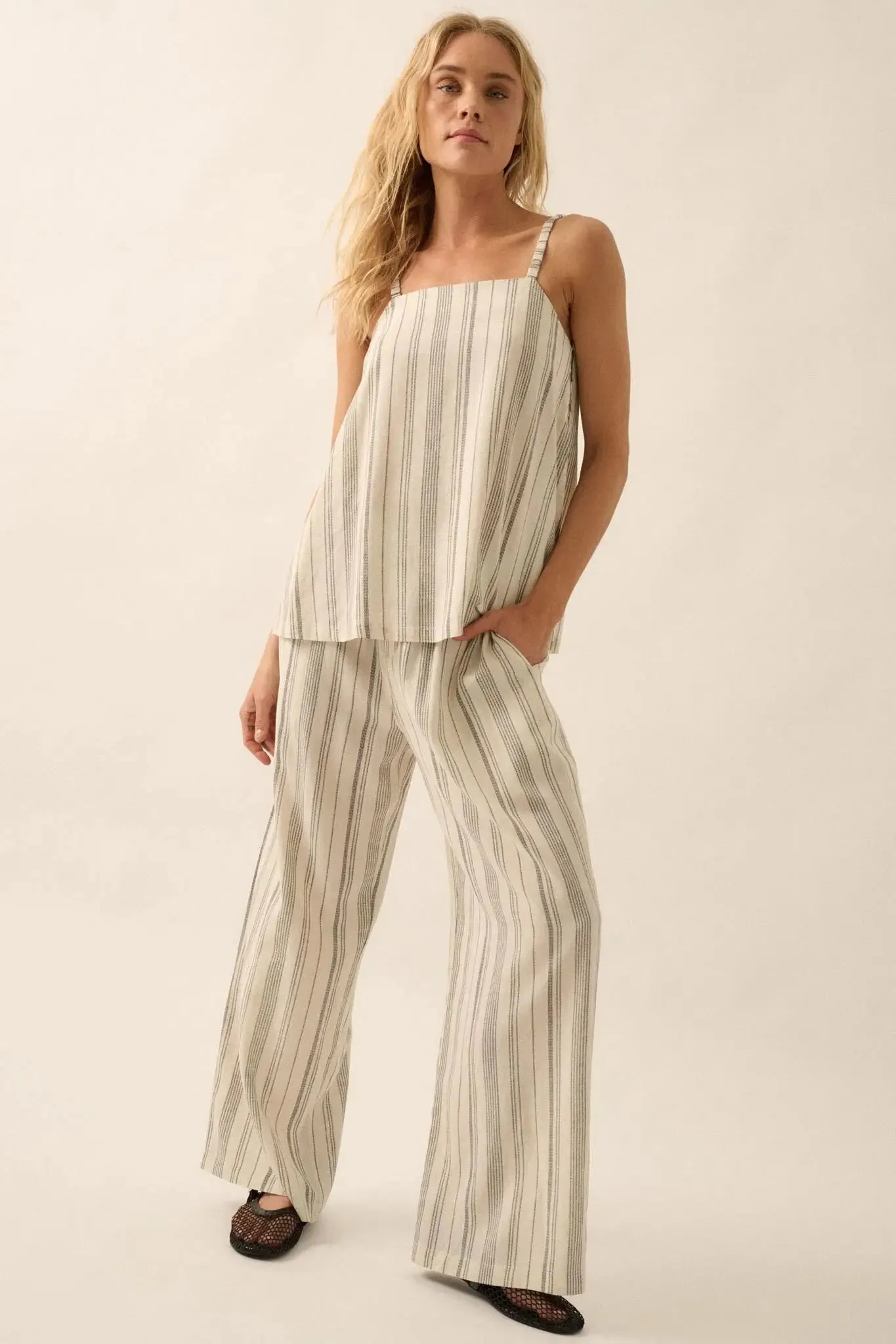 Along for the Ride Pinstripe Wide-Leg Pants sold by Promesa product image thumbnail 4