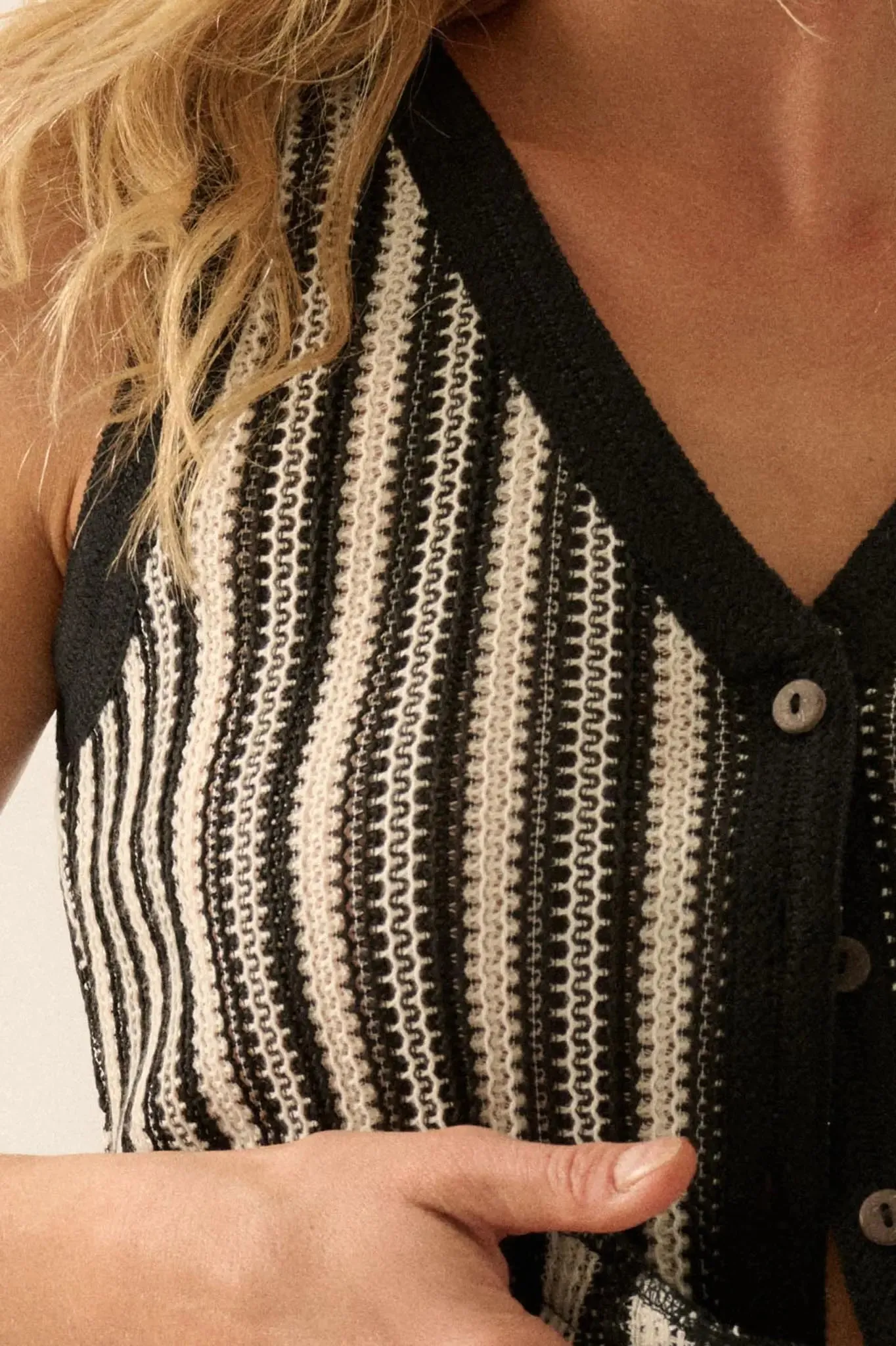 Line It Up Striped Knit Cropped Button-Up Vest sold by Promesa product image thumbnail 4