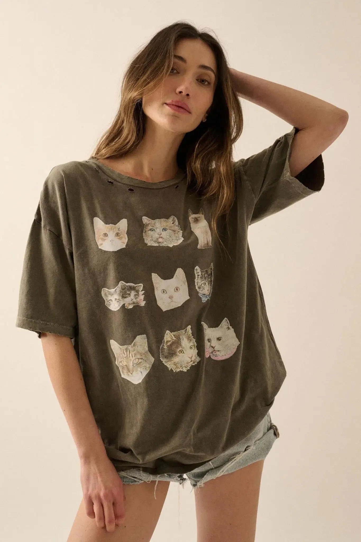 Cool Cats Distressed Oversize Graphic Tee sold by Promesa product image thumbnail 4