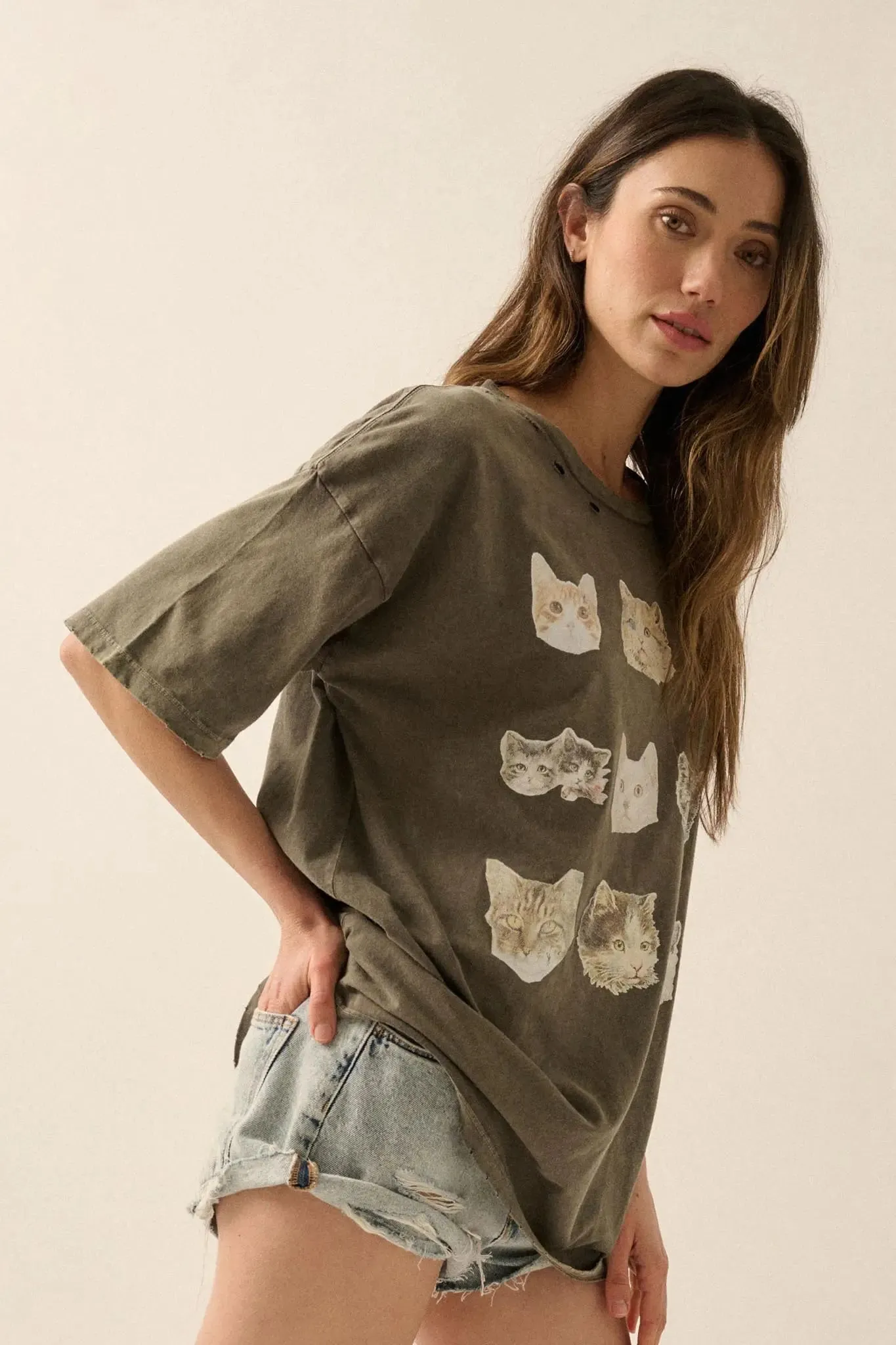 Cool Cats Distressed Oversize Graphic Tee sold by Promesa product image thumbnail 5