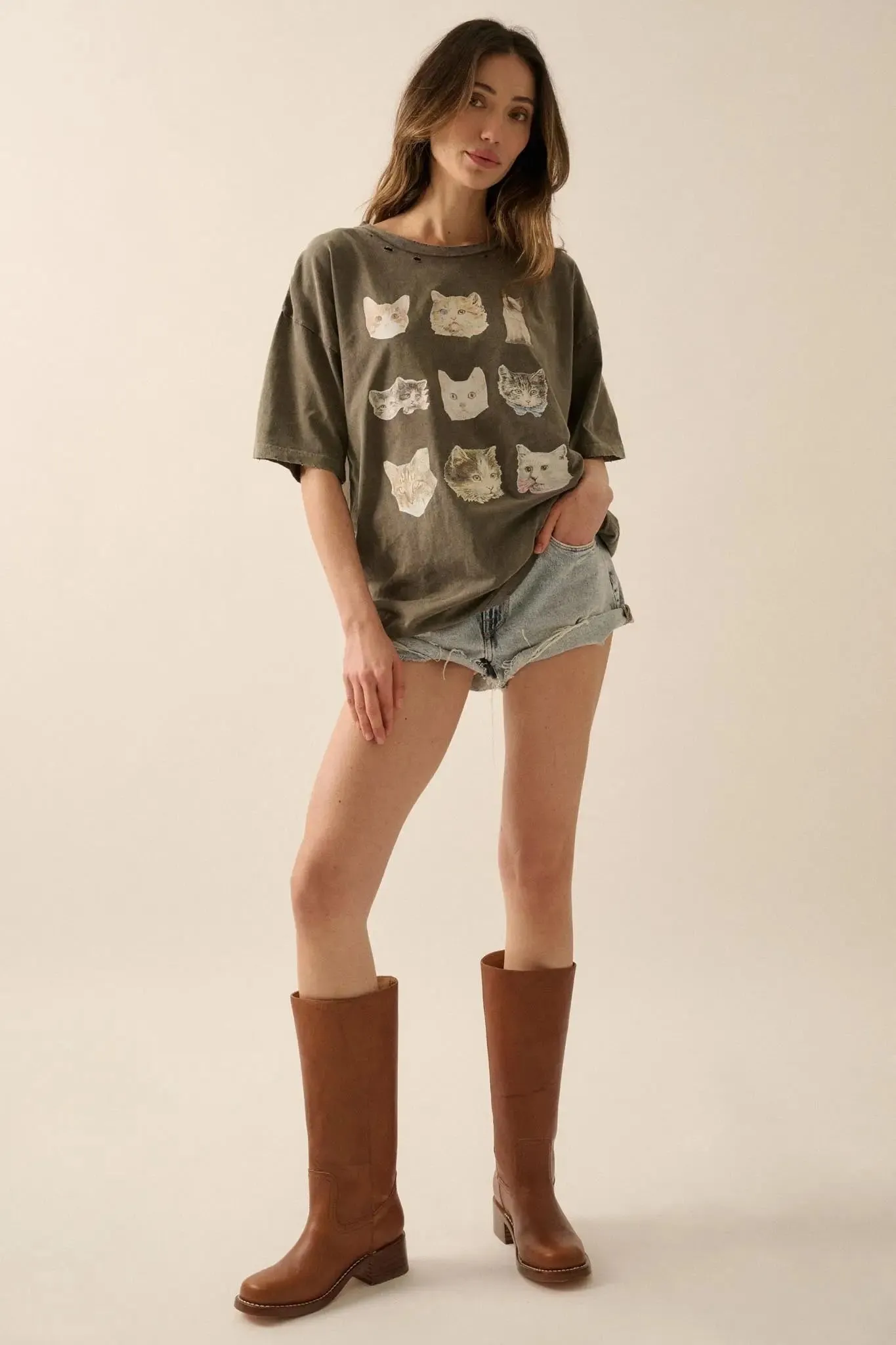 Cool Cats Distressed Oversize Graphic Tee sold by Promesa product image thumbnail 3