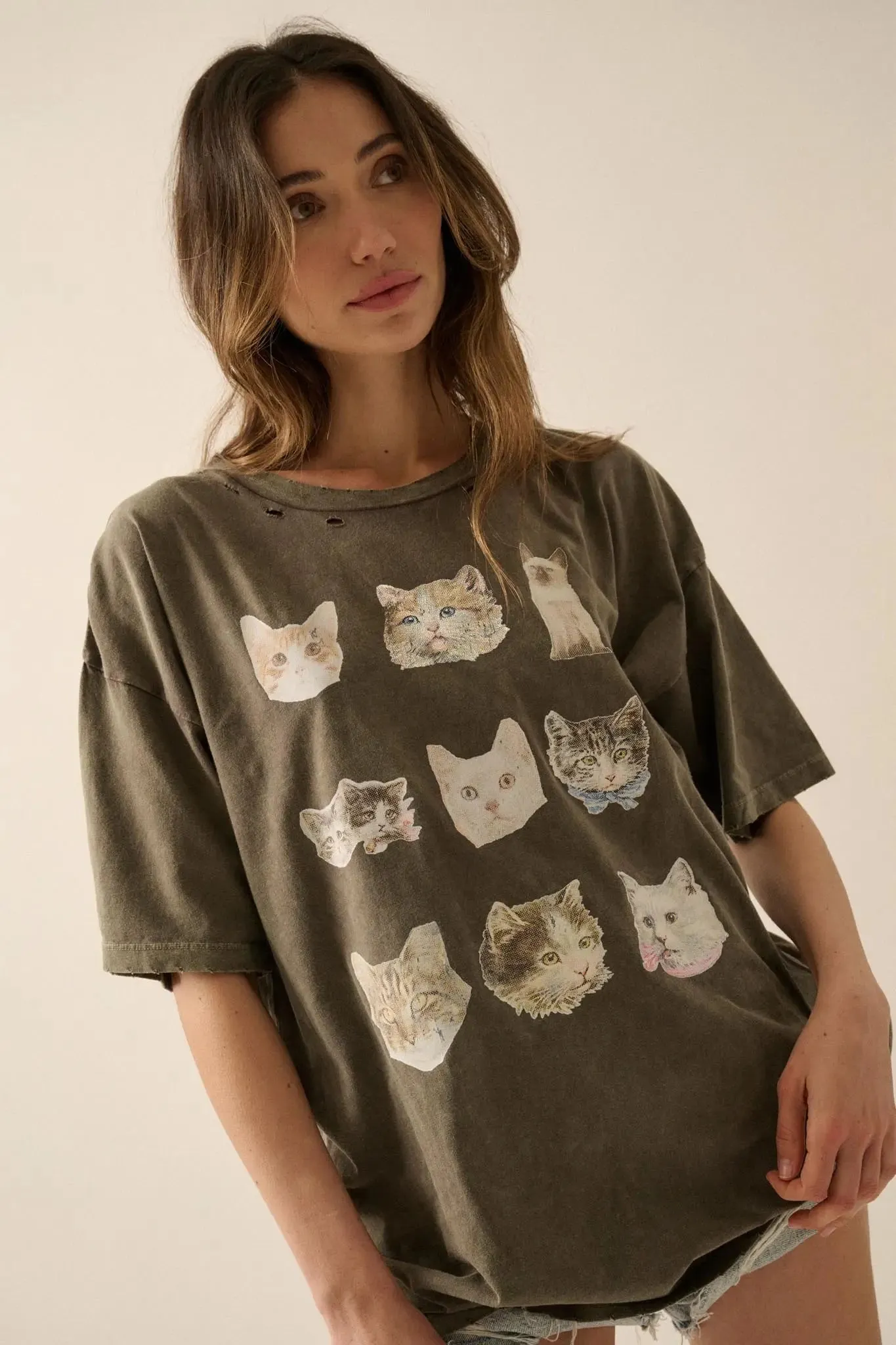 Cool Cats Distressed Oversize Graphic Tee sold by Promesa