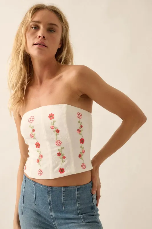 Monogram Garden Embroidered Strapless Corset Top sold by Promesa
