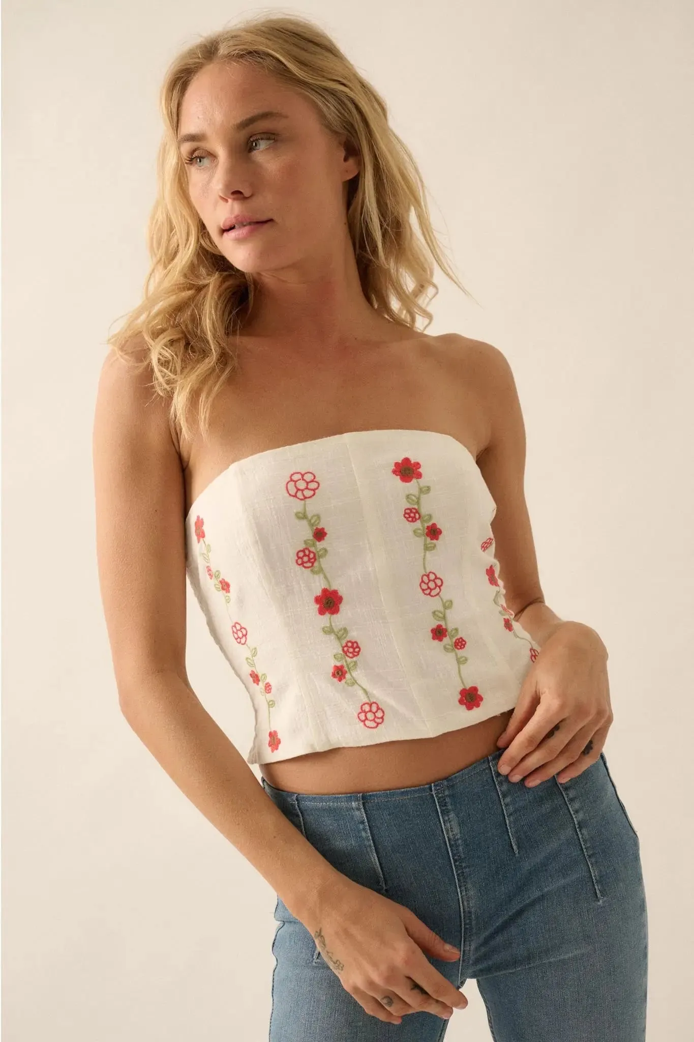 Monogram Garden Embroidered Strapless Corset Top sold by Promesa product image thumbnail 5