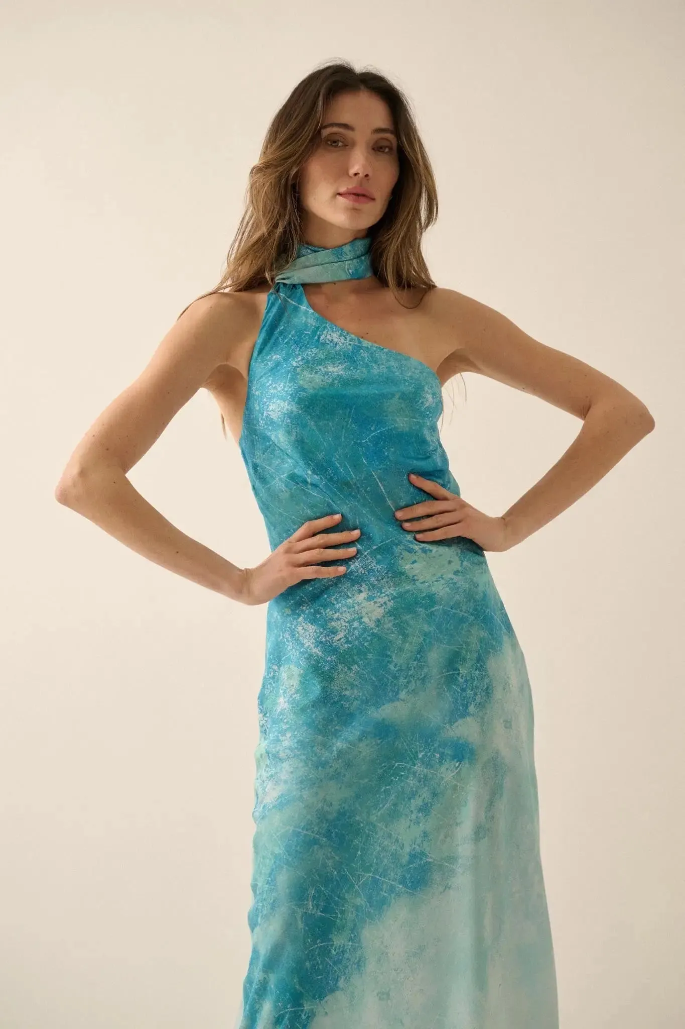 Raining Love Tie-Dye Satin Halter Maxi Dress sold by Promesa product image thumbnail 3