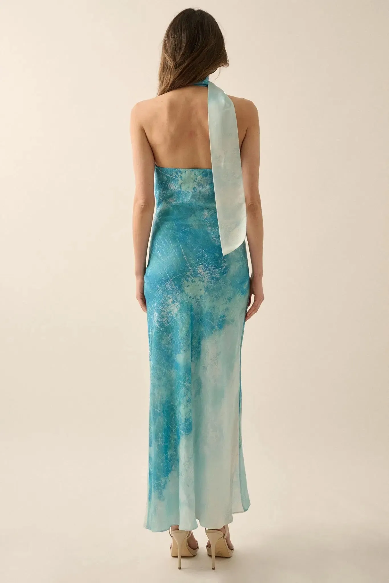 Raining Love Tie-Dye Satin Halter Maxi Dress sold by Promesa product image thumbnail 2