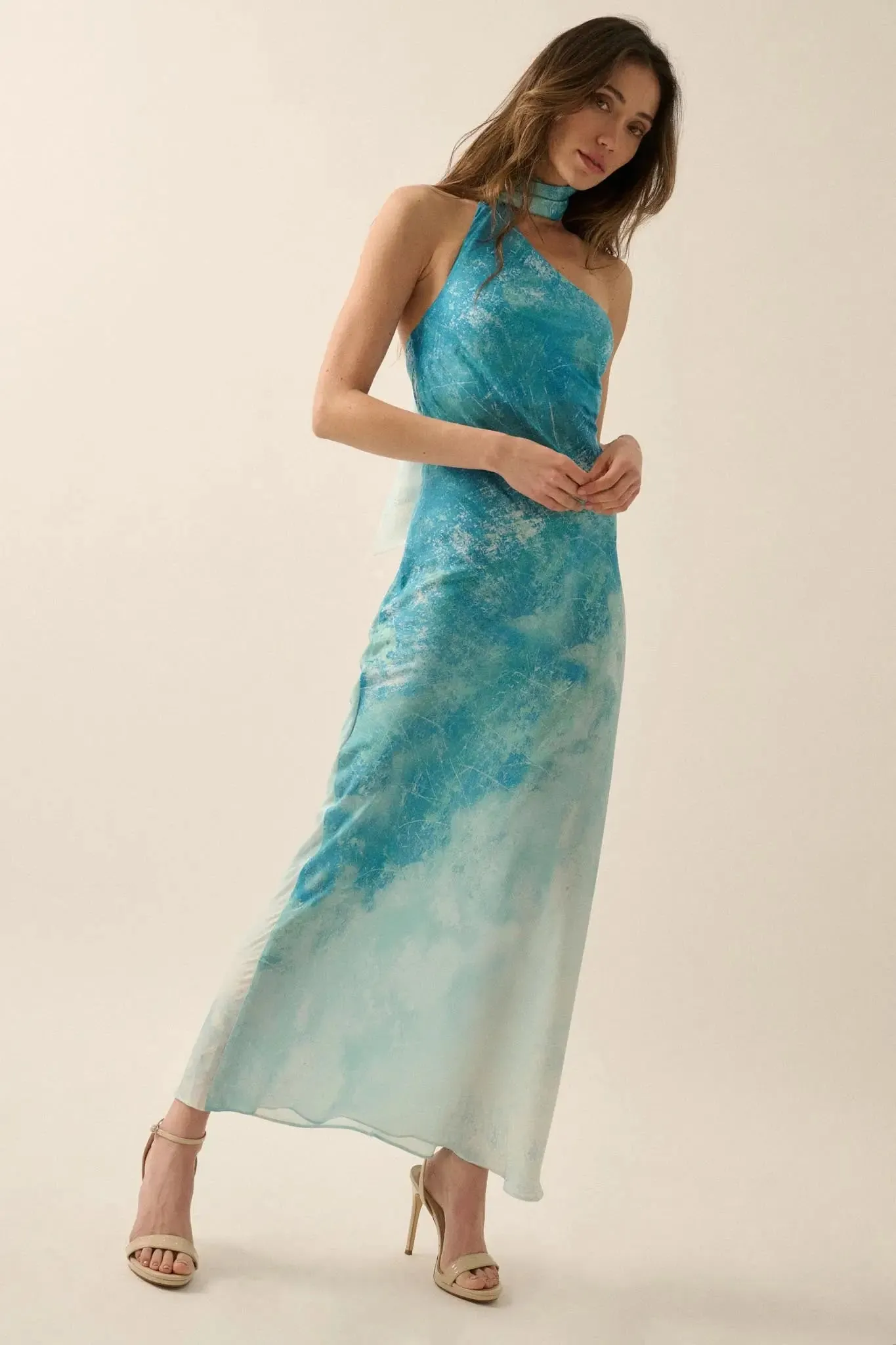 Raining Love Tie-Dye Satin Halter Maxi Dress sold by Promesa product image thumbnail 4