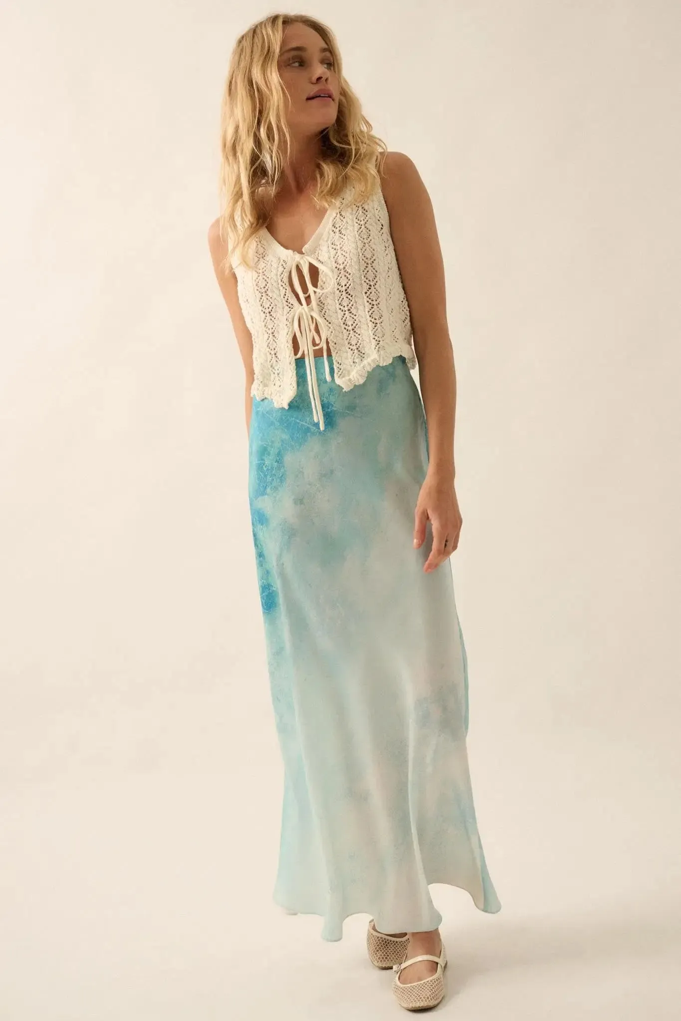 Dancing in the Rain Tie-Dye Satin Maxi Skirt sold by Promesa product image thumbnail 3