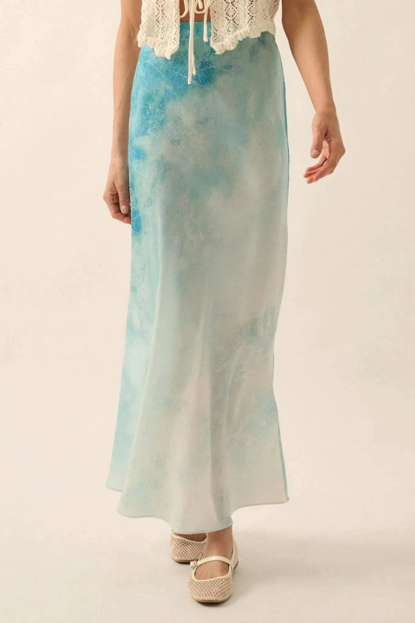 Dancing in the Rain Tie-Dye Satin Maxi Skirt sold by Promesa product image thumbnail 2