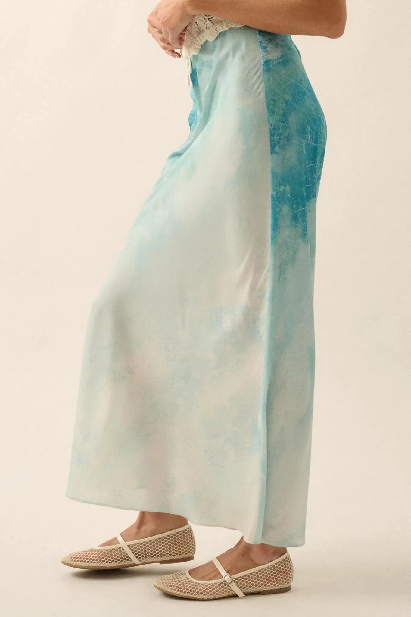 Dancing in the Rain Tie-Dye Satin Maxi Skirt sold by Promesa product image thumbnail 5