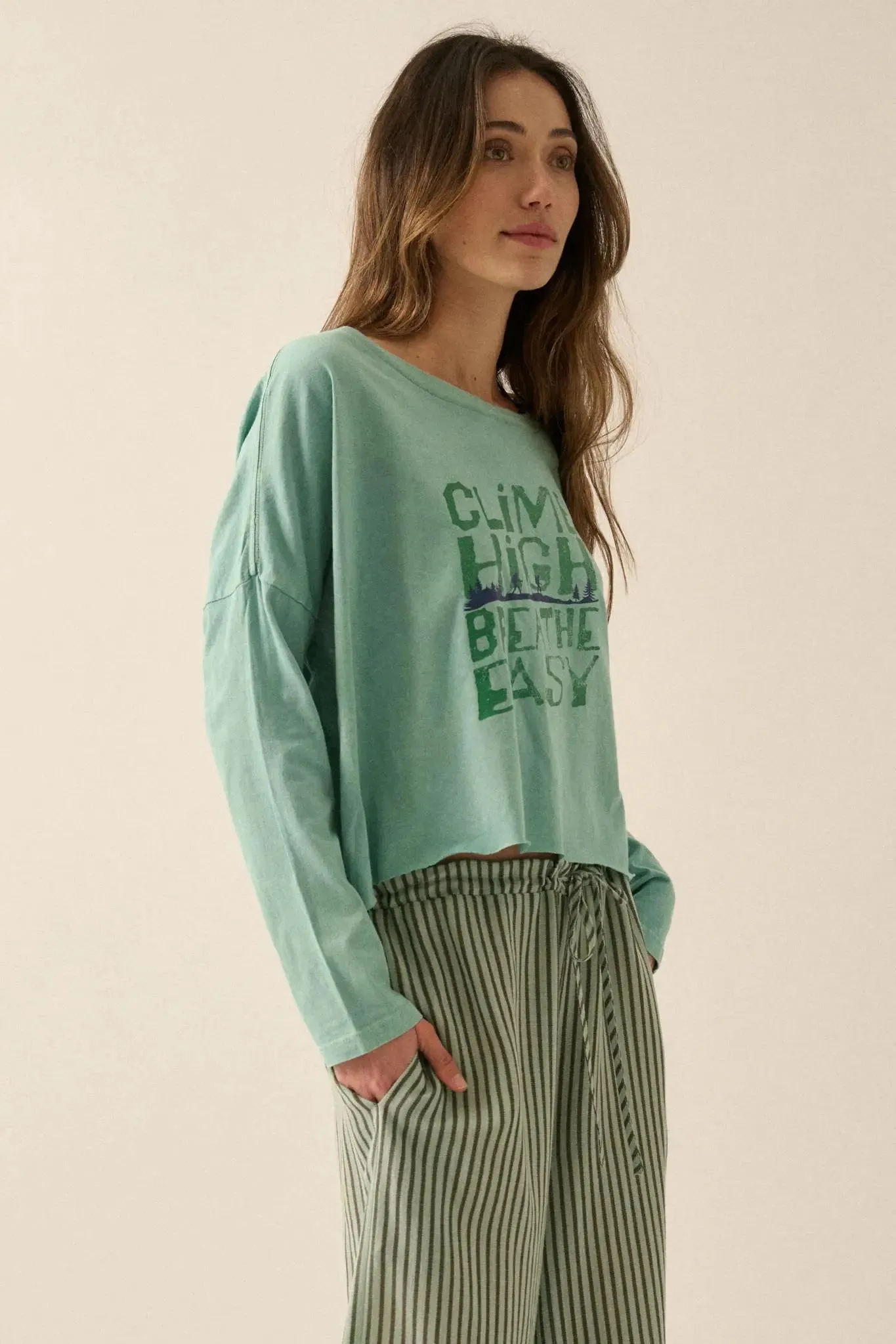Climb High Cropped Long-Sleeve Graphic Tee sold by Promesa product image thumbnail 5