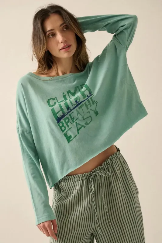 Climb High Cropped Long-Sleeve Graphic Tee sold by Promesa