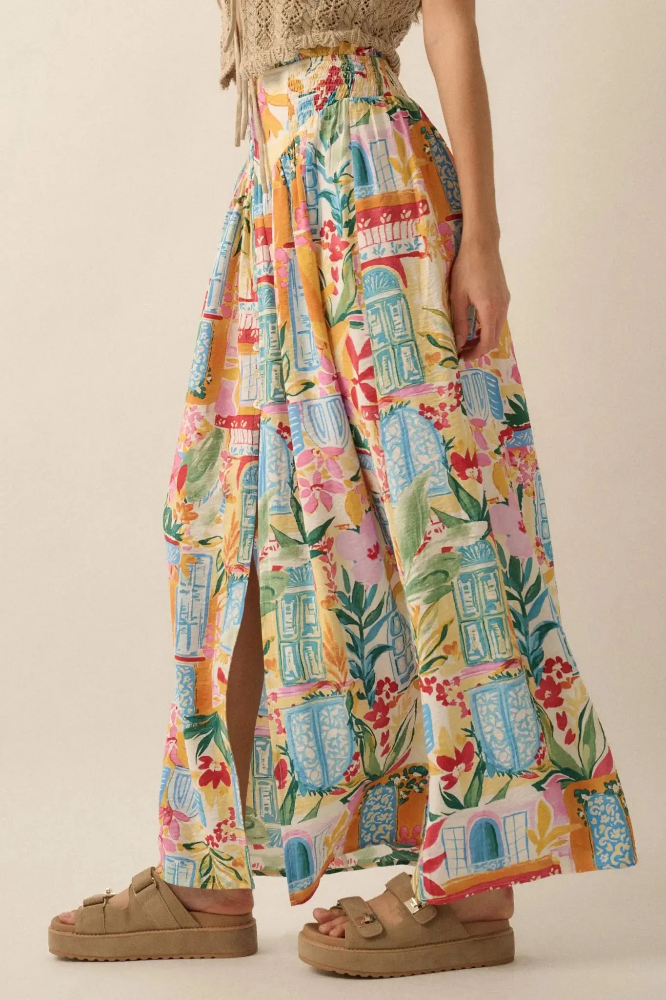 Havana Holiday Tropical Floral Buttoned Maxi Skirt sold by Promesa product image thumbnail 5