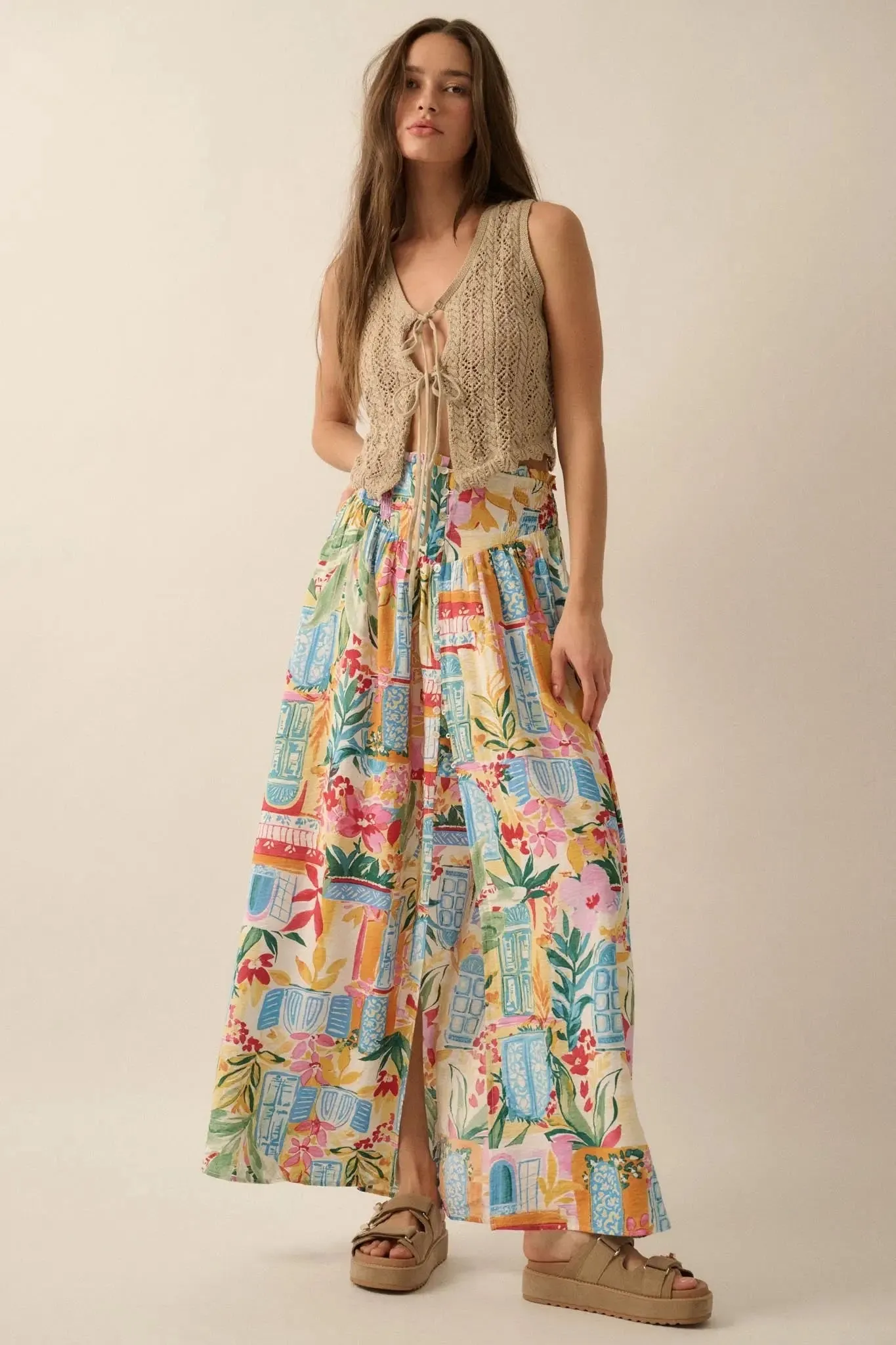 Havana Holiday Tropical Floral Buttoned Maxi Skirt sold by Promesa product image thumbnail 4