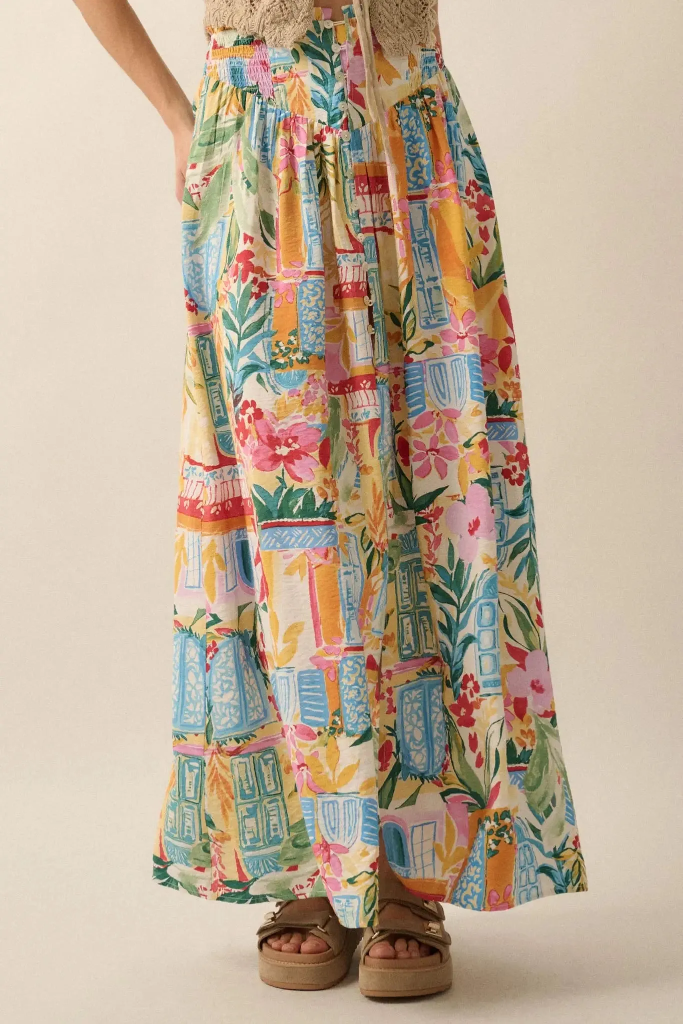 Havana Holiday Tropical Floral Buttoned Maxi Skirt sold by Promesa product image thumbnail 2