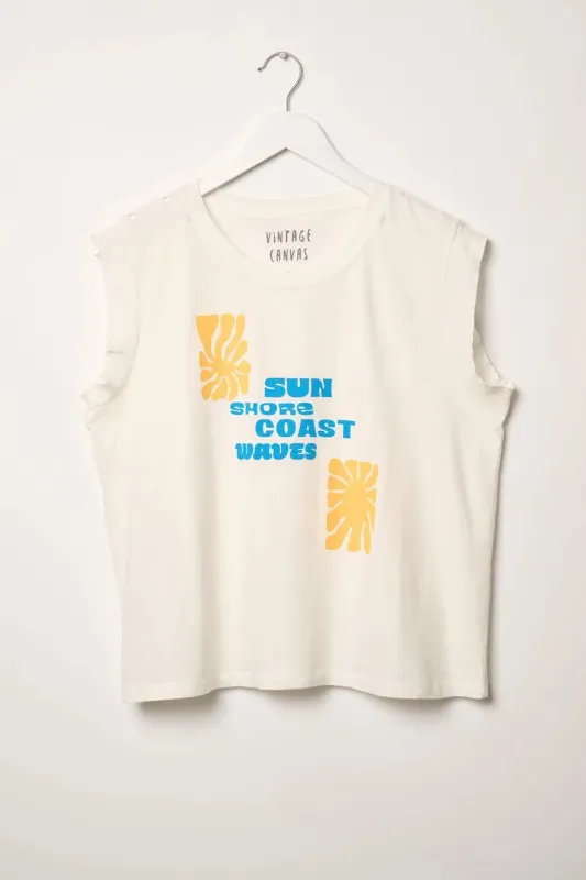 Sun Shore Coast Waves Sleeveless Graphic Tee made by Promesa