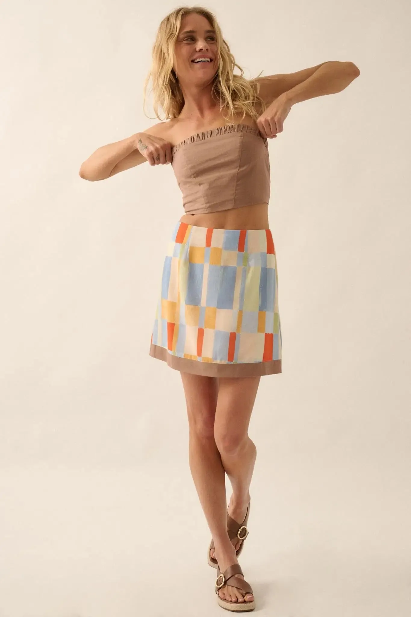 Bright Idea Multicolor Check A-Line Mini Skirt sold by Promesa