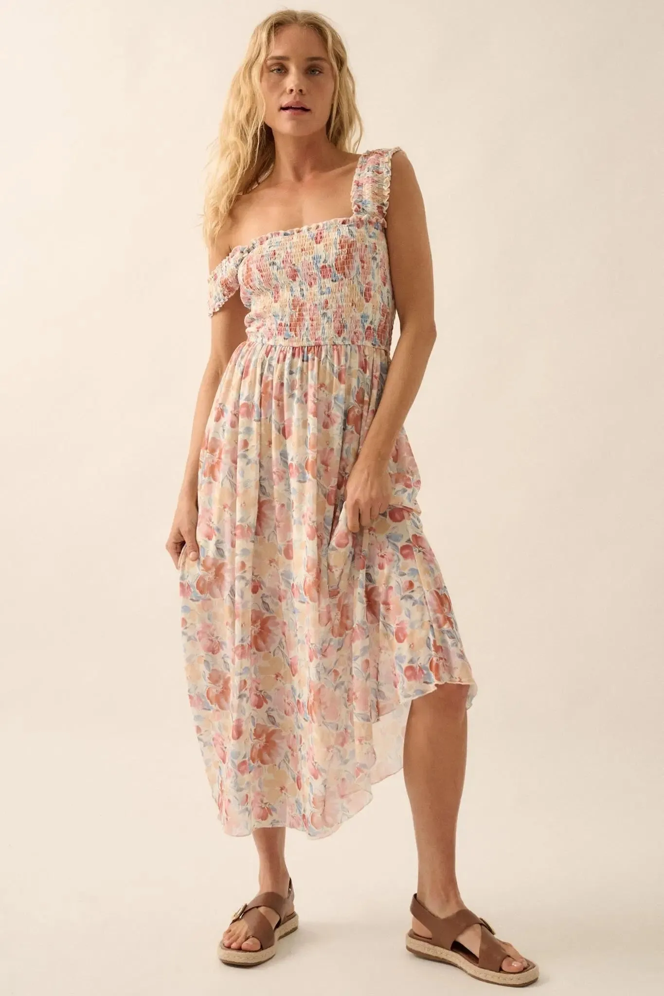 Sunny Day Bouquet Smocked Floral Mesh Maxi Dress sold by Promesa product image thumbnail 4