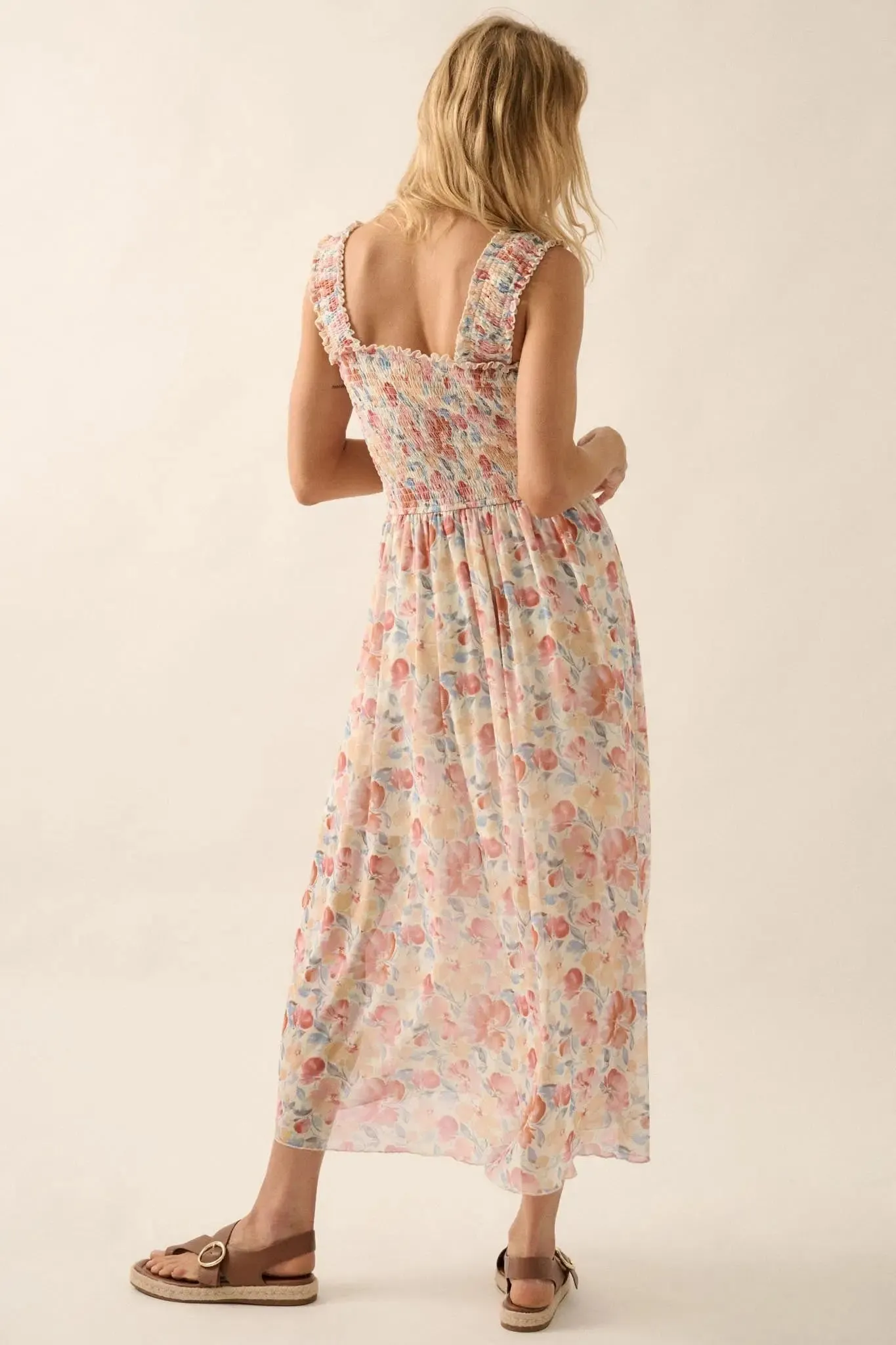Sunny Day Bouquet Smocked Floral Mesh Maxi Dress sold by Promesa product image thumbnail 2