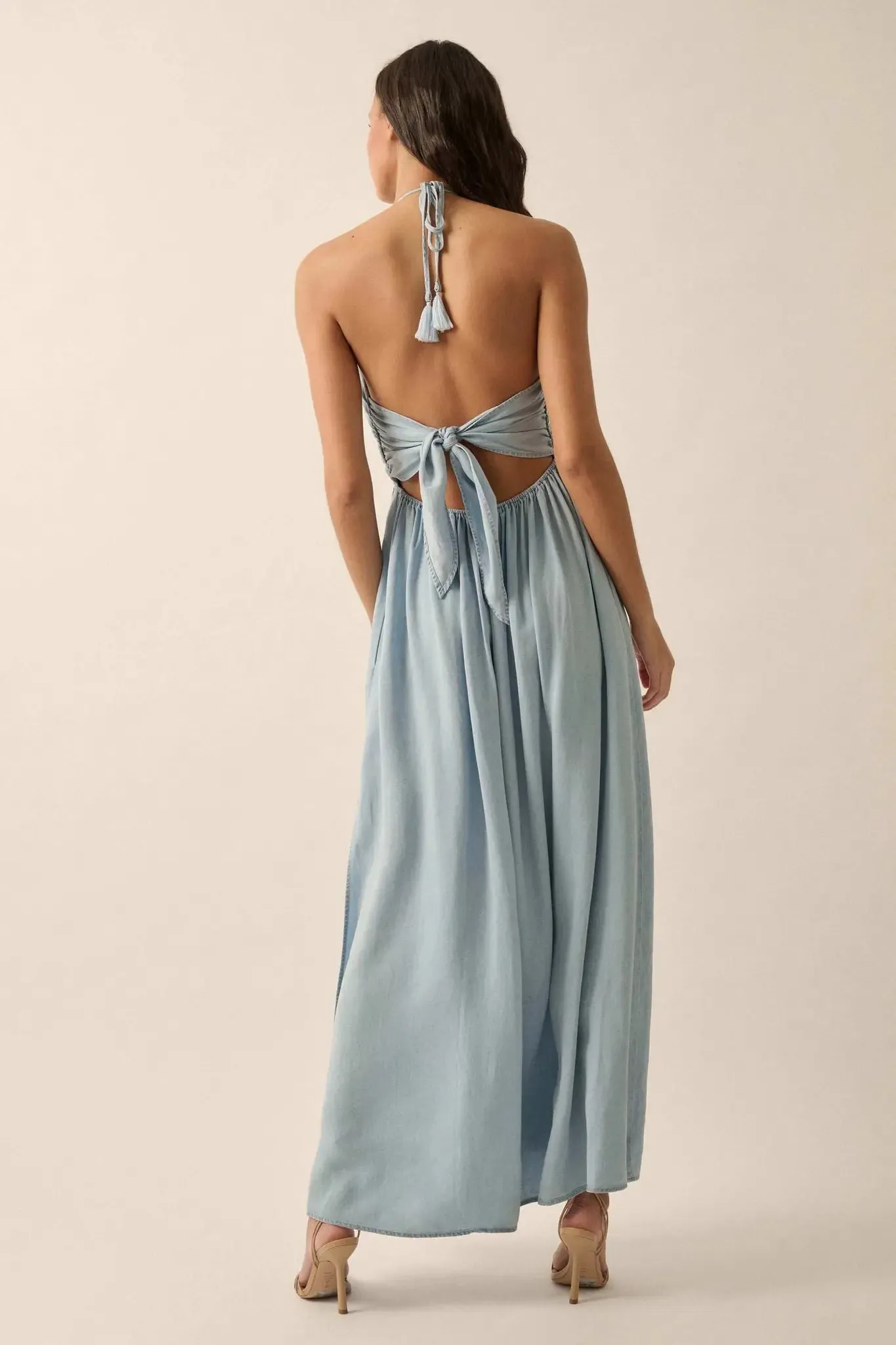 Blue Bayou Denim Tie-Back Halter Maxi Dress sold by Promesa product image thumbnail 2