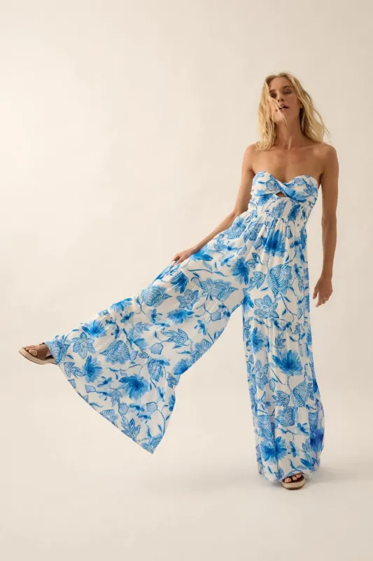 Sweet Season Floral Strapless Wide-Leg Jumpsuit sold by Promesa