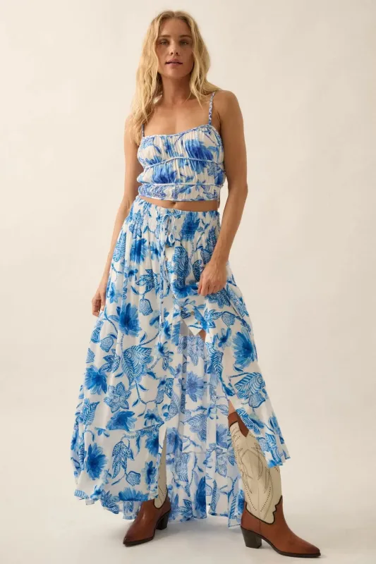 Blossoming Blues Floral Button-Front Maxi Skirt sold by Promesa