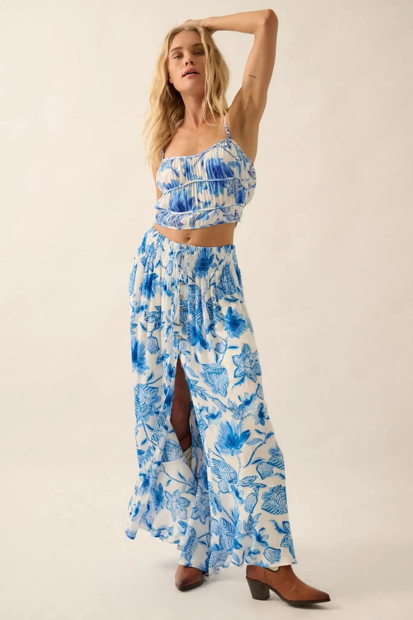 Blossoming Blues Floral Button-Front Maxi Skirt sold by Promesa product image thumbnail 5
