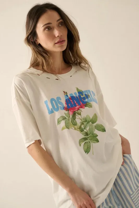 Los Angeles Rose Distressed Oversize Graphic Tee sold by Promesa