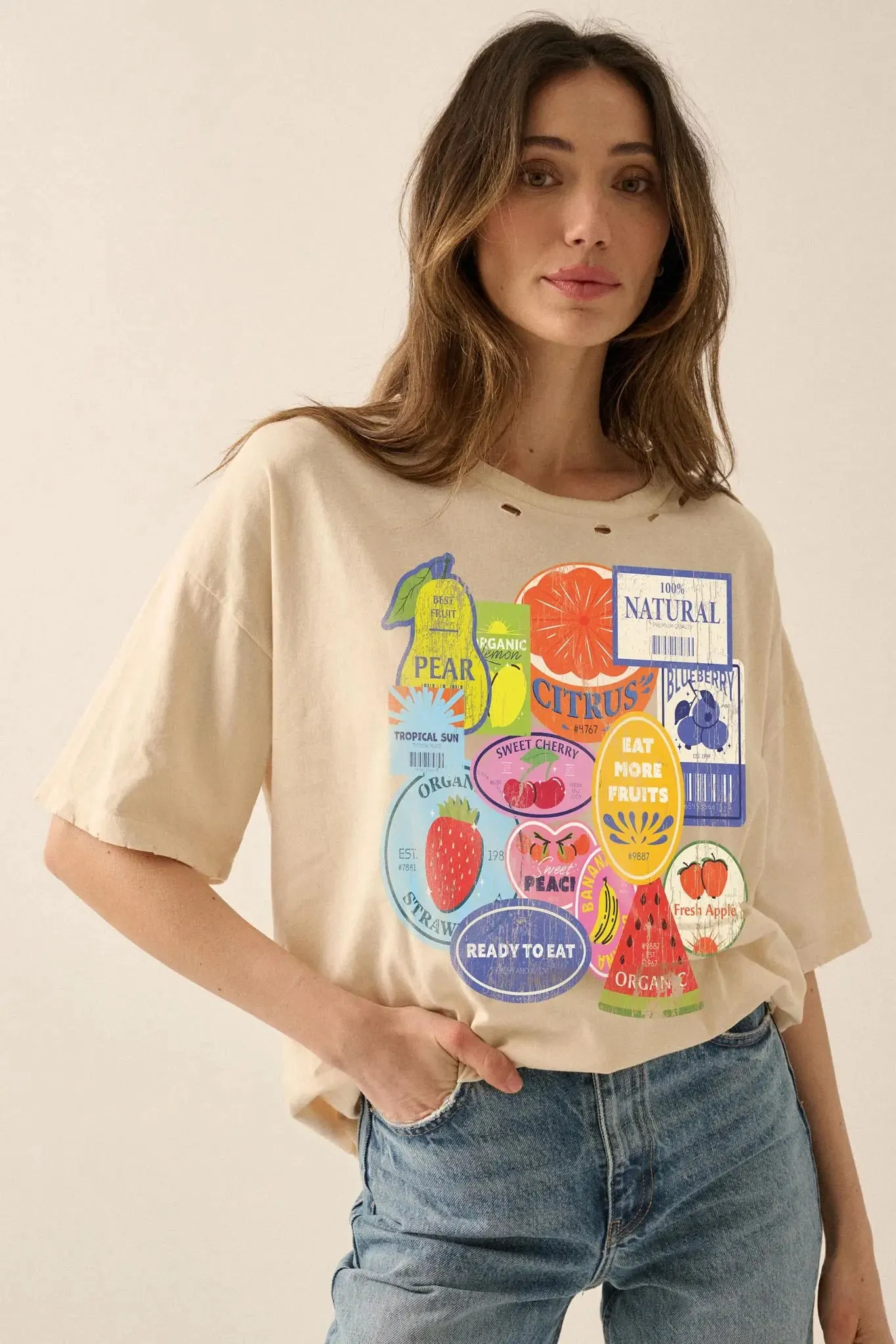 Fruit Stickers Distressed Oversize Graphic Tee sold by Promesa product image thumbnail 5