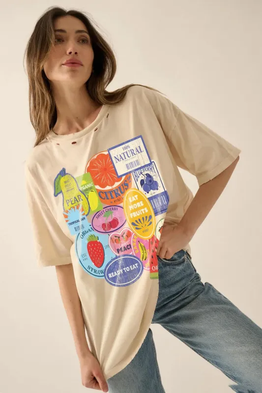 Fruit Stickers Distressed Oversize Graphic Tee sold by Promesa