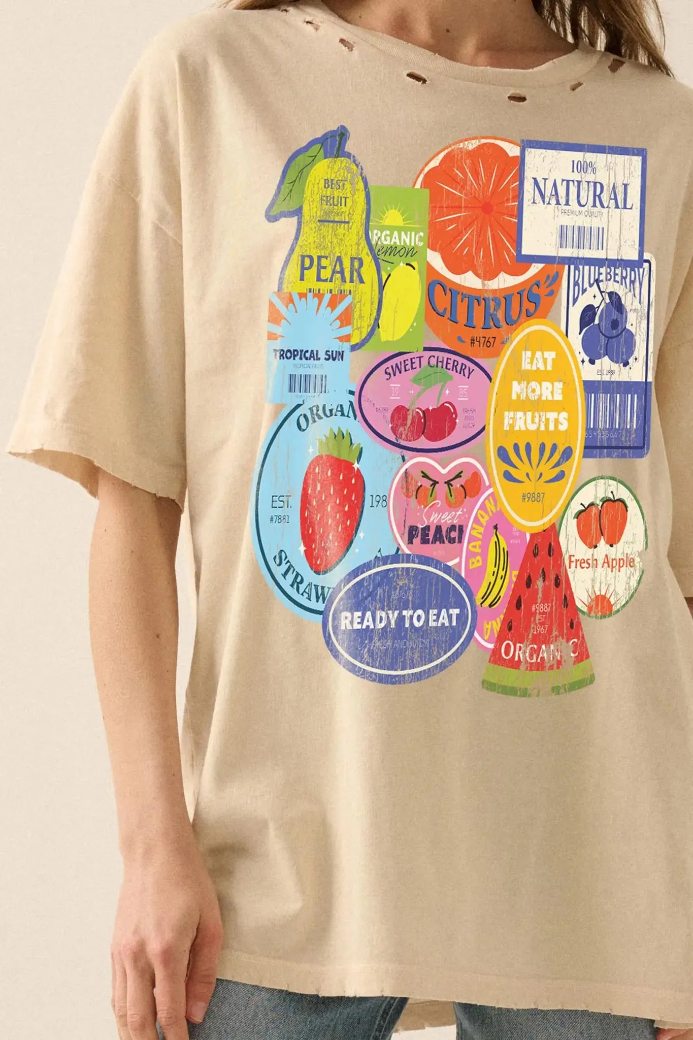 Fruit Stickers Distressed Oversize Graphic Tee sold by Promesa product image thumbnail 2
